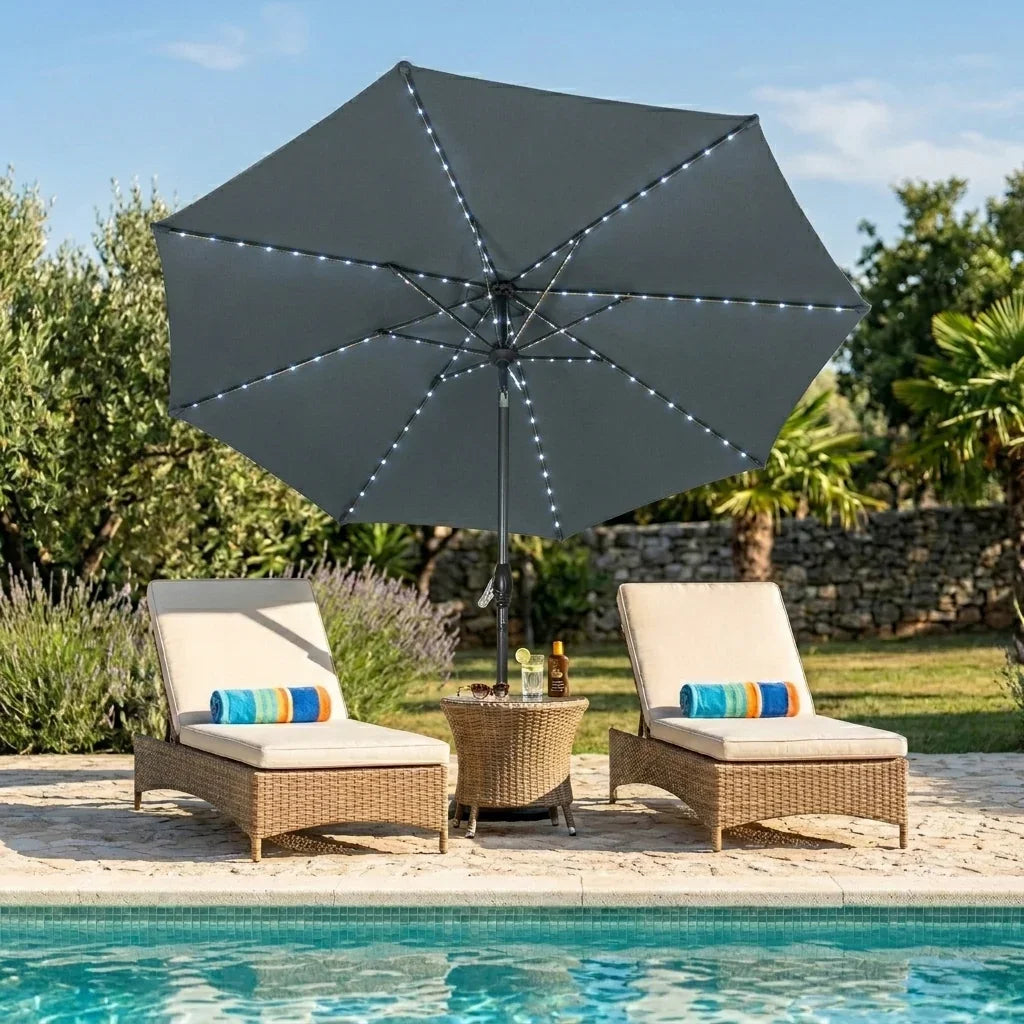 LED Tilt Parasol 2.7m – Grey
