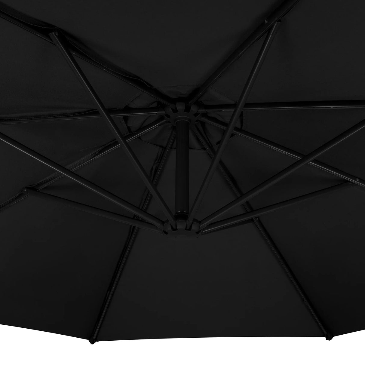 Stylish 3m cantilever parasol in sleek black, featuring a sturdy frame and intricate ribbing for enhanced support and shade