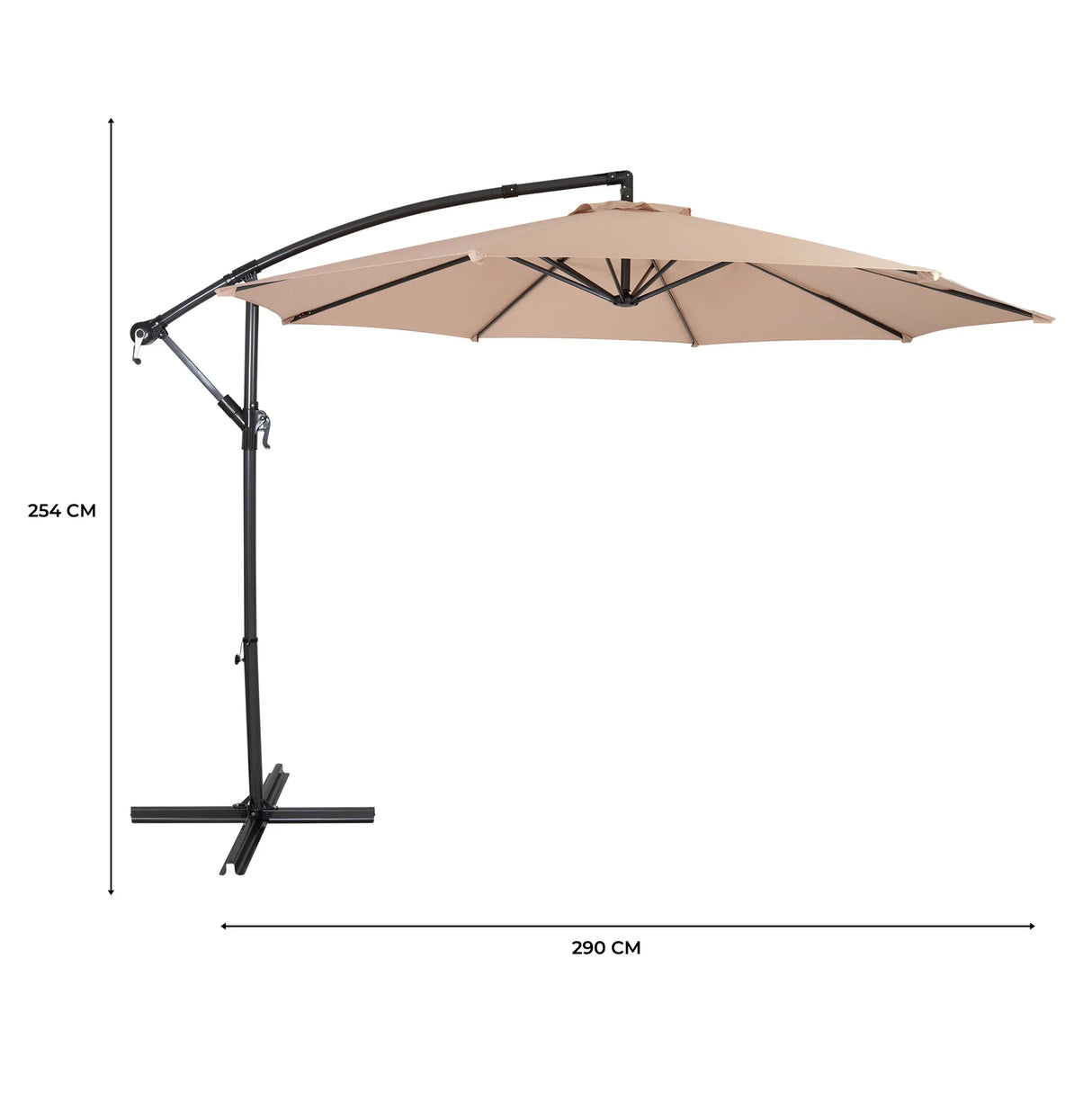 Beige cantilever parasol with a 3m canopy, featuring a sturdy black frame and adjustable arm for optimal sun coverage