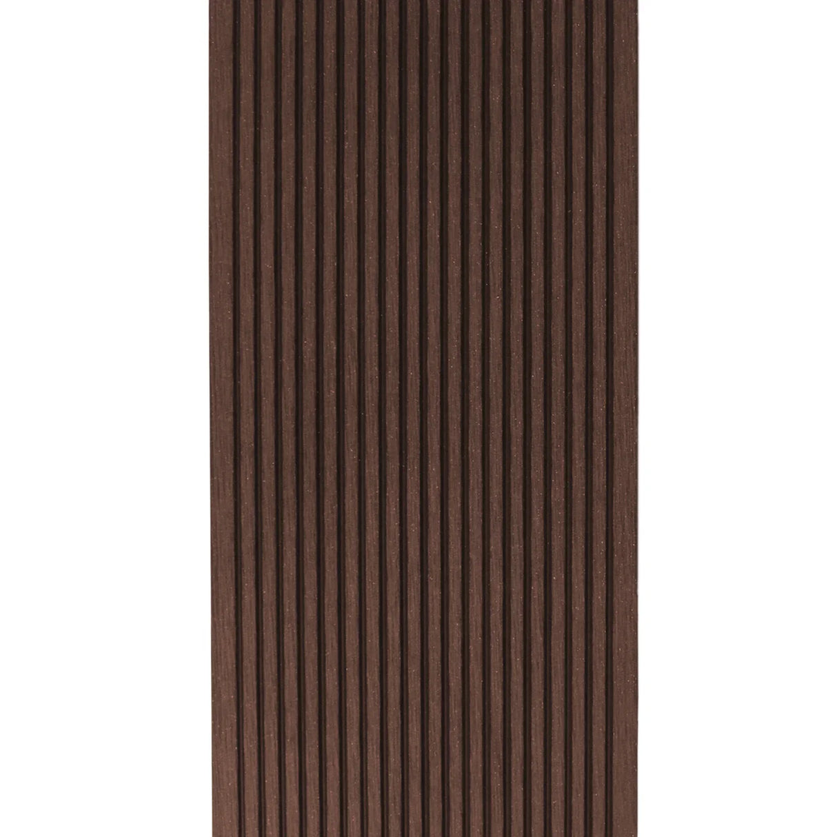 Conker Brown composite decking board with a textured, grooved surface, ideal for outdoor spaces and durable against weather elements