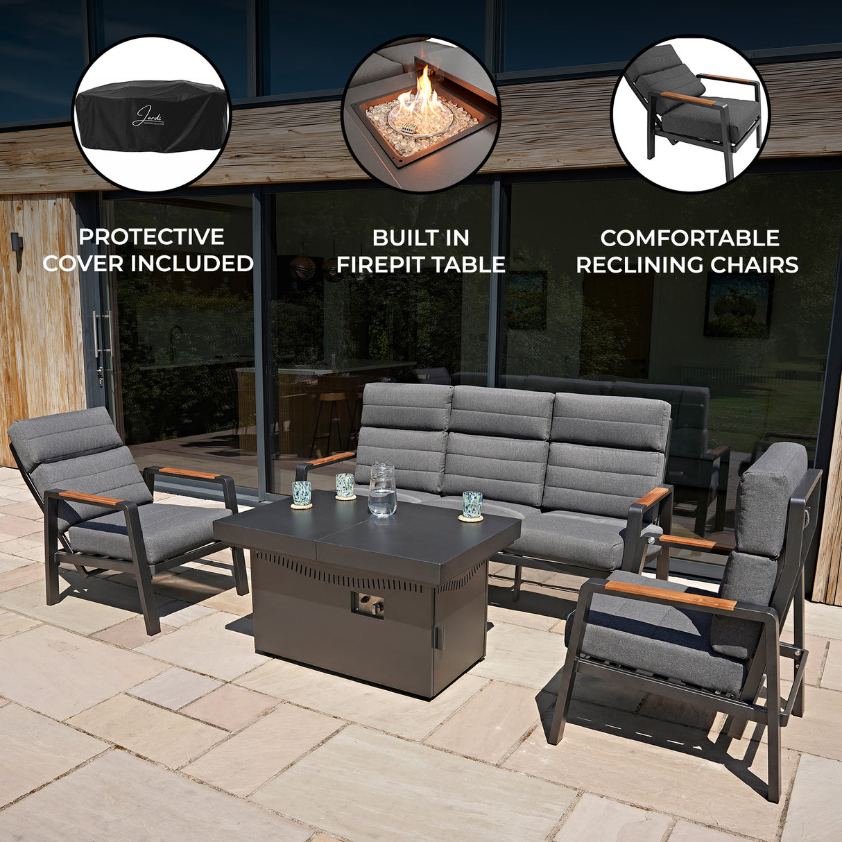 5 Seater Reclining Furniture Set With Firepit