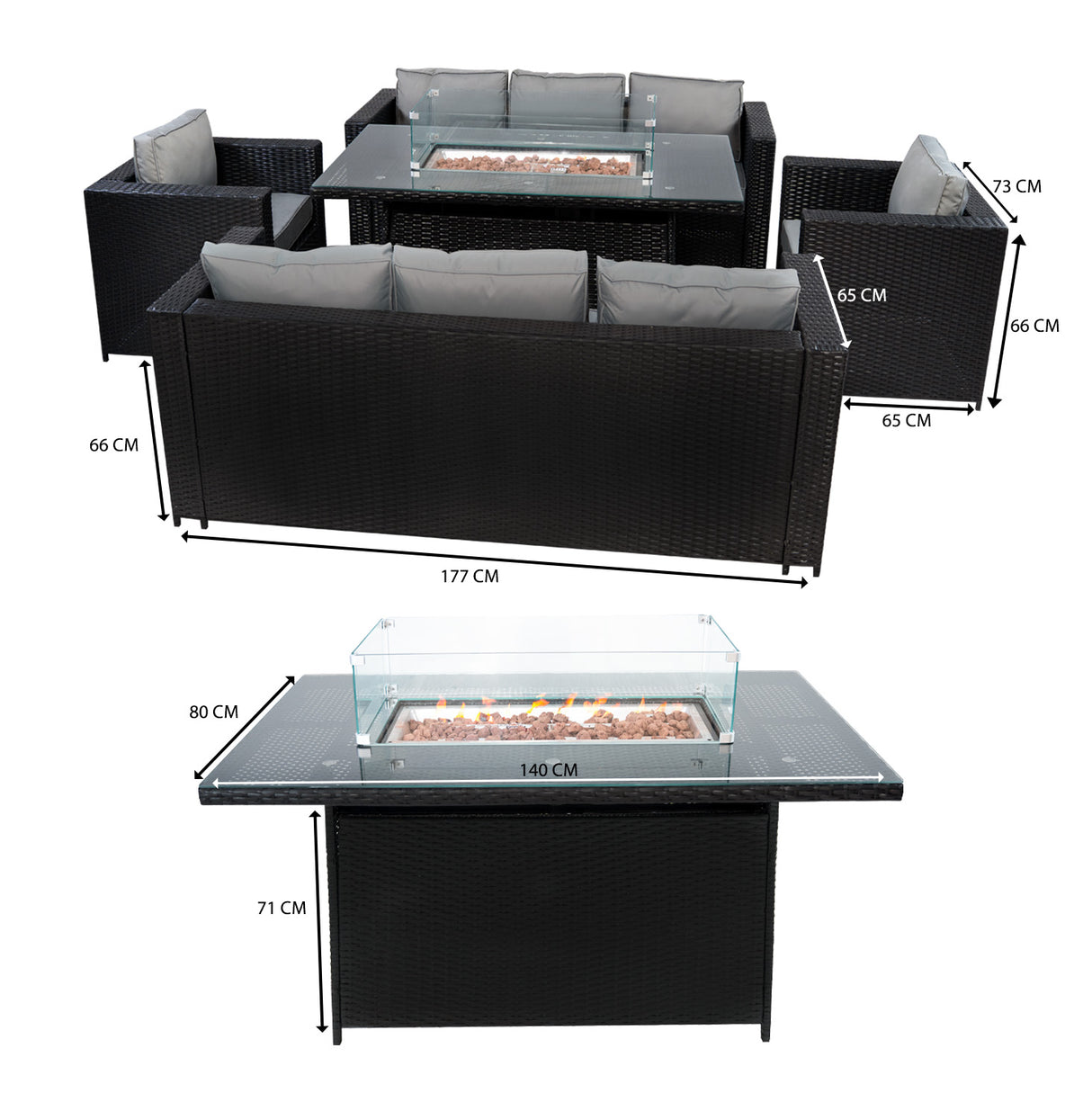 8 Seater Rattan Furniture Set With Firepit – Black