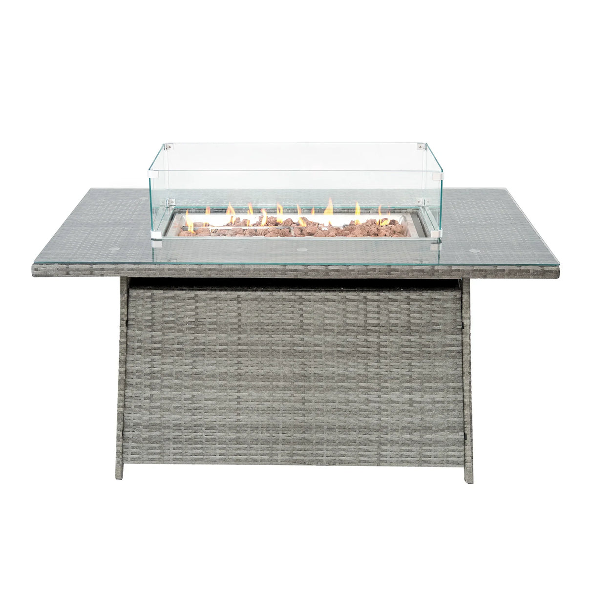 8 Seater Rattan Furniture Set With Firepit – Grey