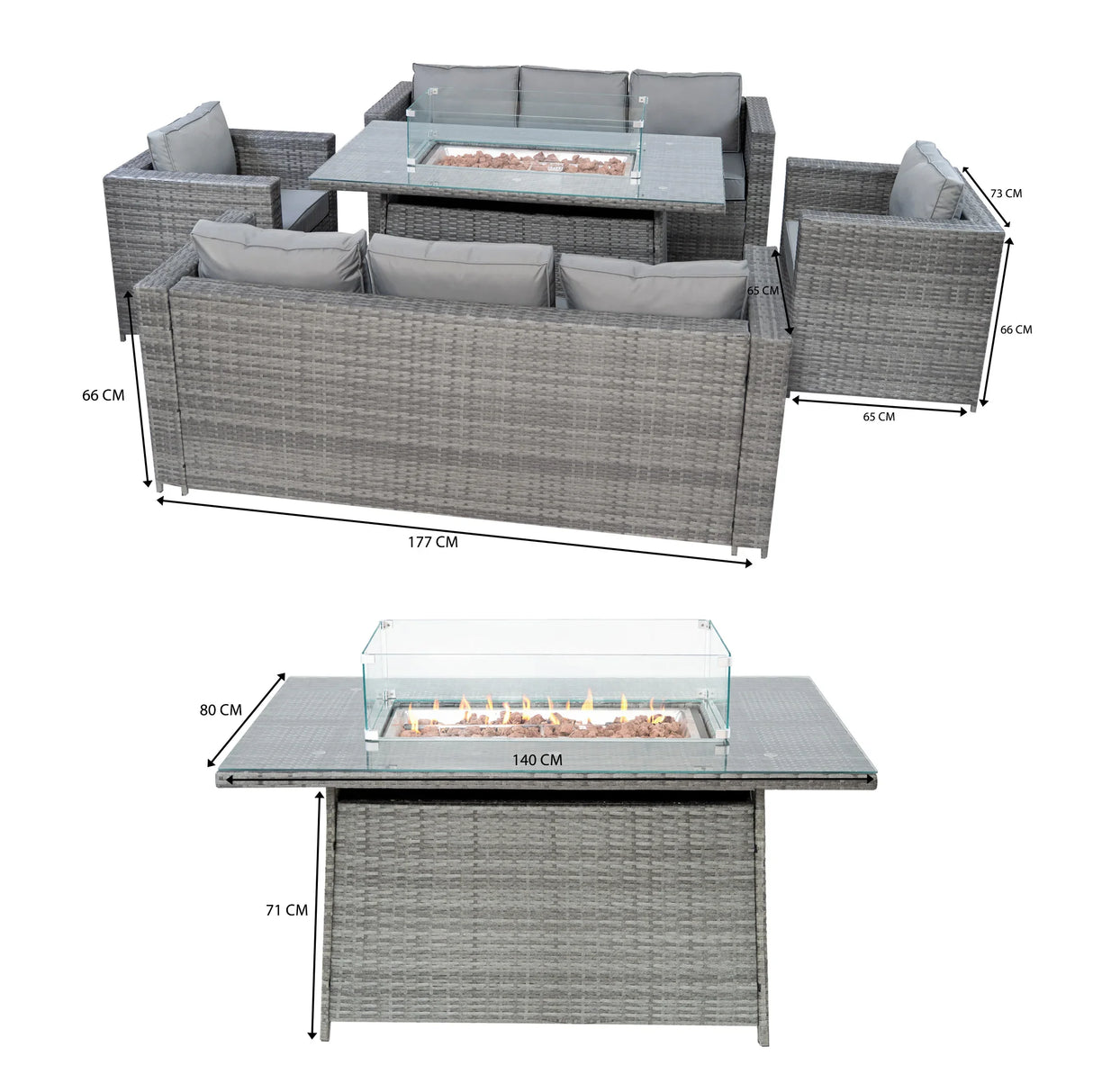 8 Seater Rattan Furniture Set With Firepit – Grey
