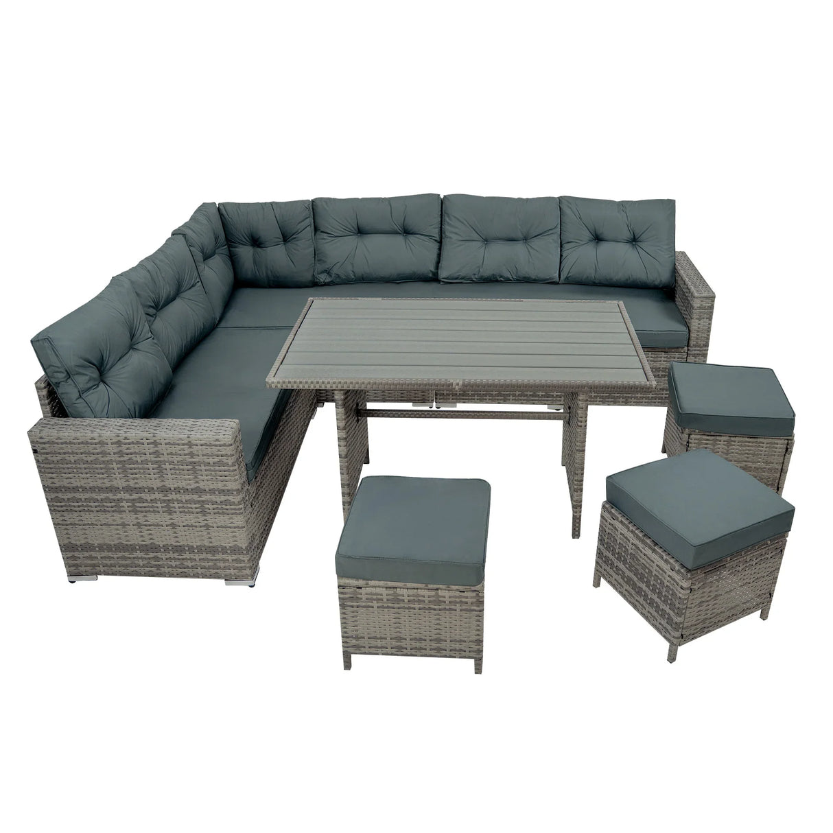 Rattan Corner Set With Composite Table – Grey
