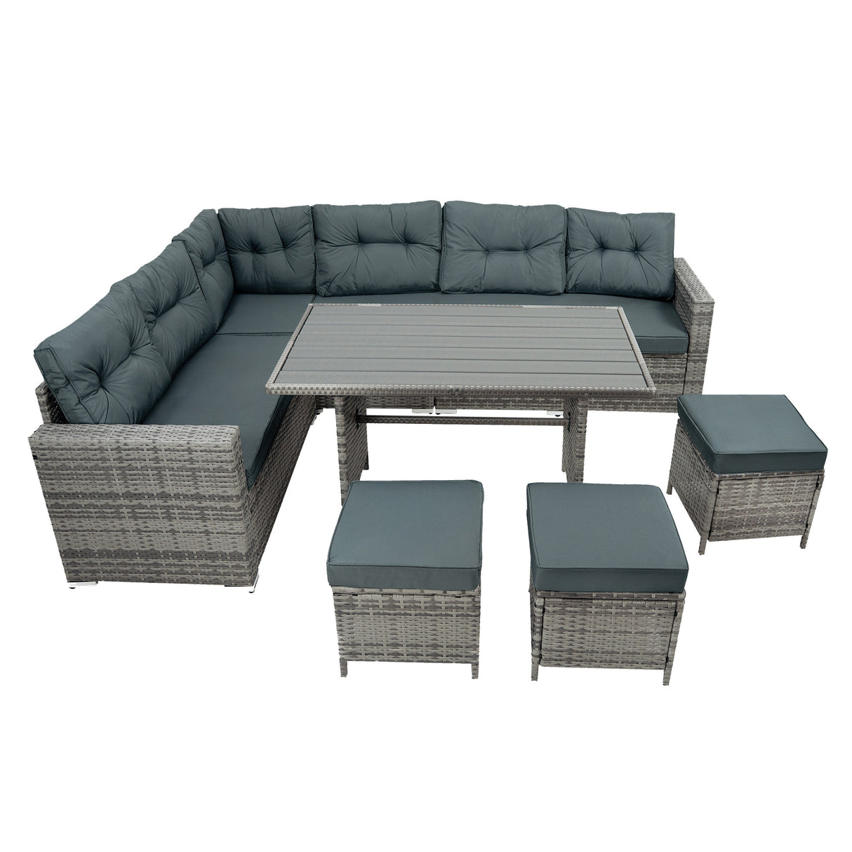 Rattan Corner Set With Composite Table – Grey