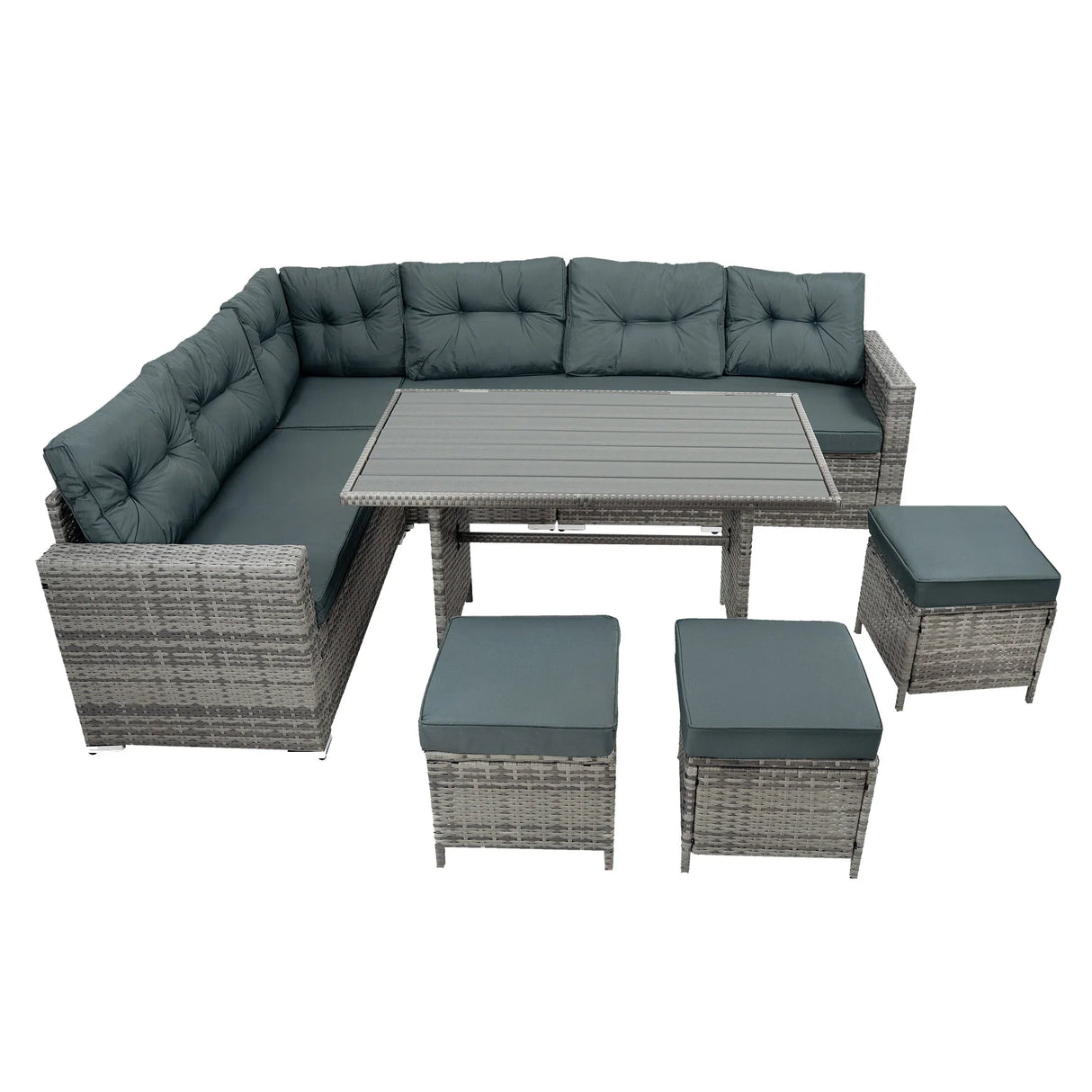 Rattan Corner Set With Composite Table – Grey