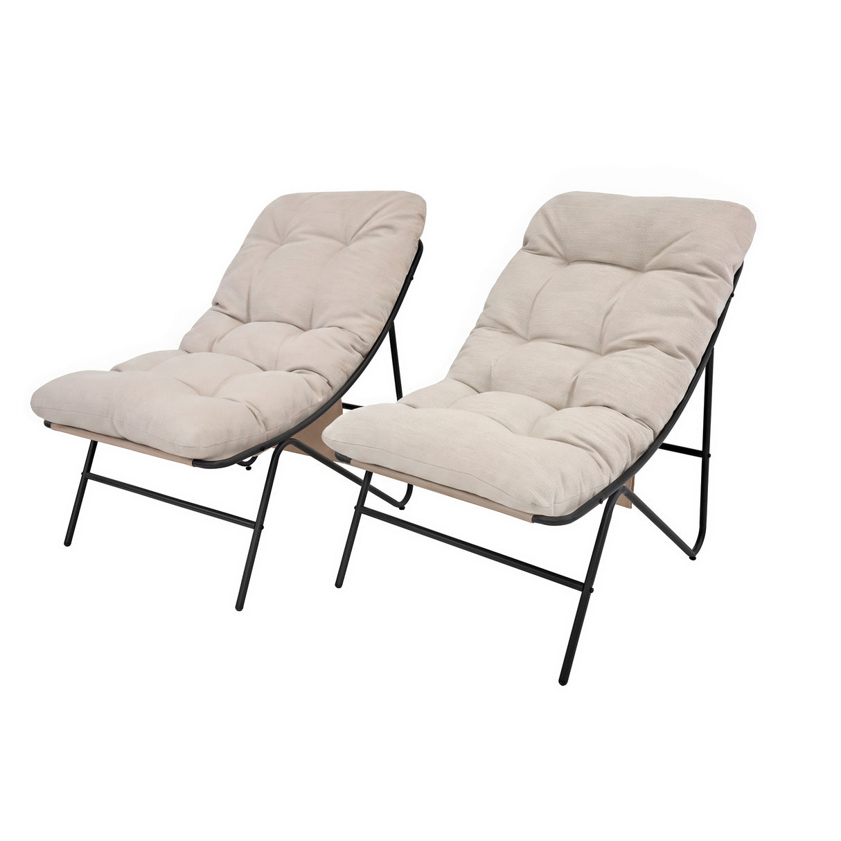 Stylish grey and cream 3-piece bistro set featuring two cushioned chairs with a sleek black metal frame and wooden accents