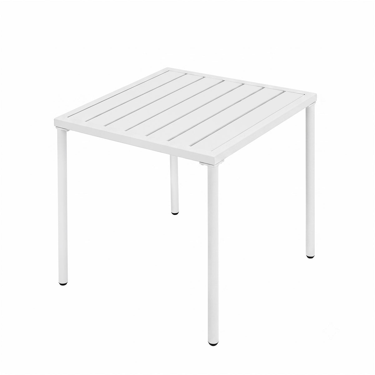 Cream-colored bistro table with a slatted top and sleek metal legs, perfect for outdoor dining or small spaces
