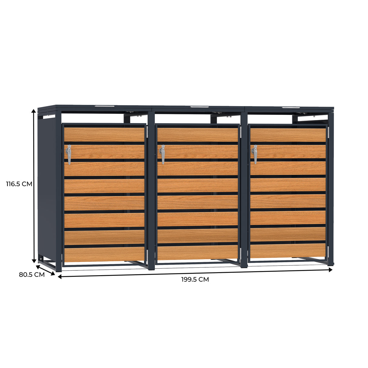 Triple Wheelie Bin Metal Storage - Anthracite & Wood
