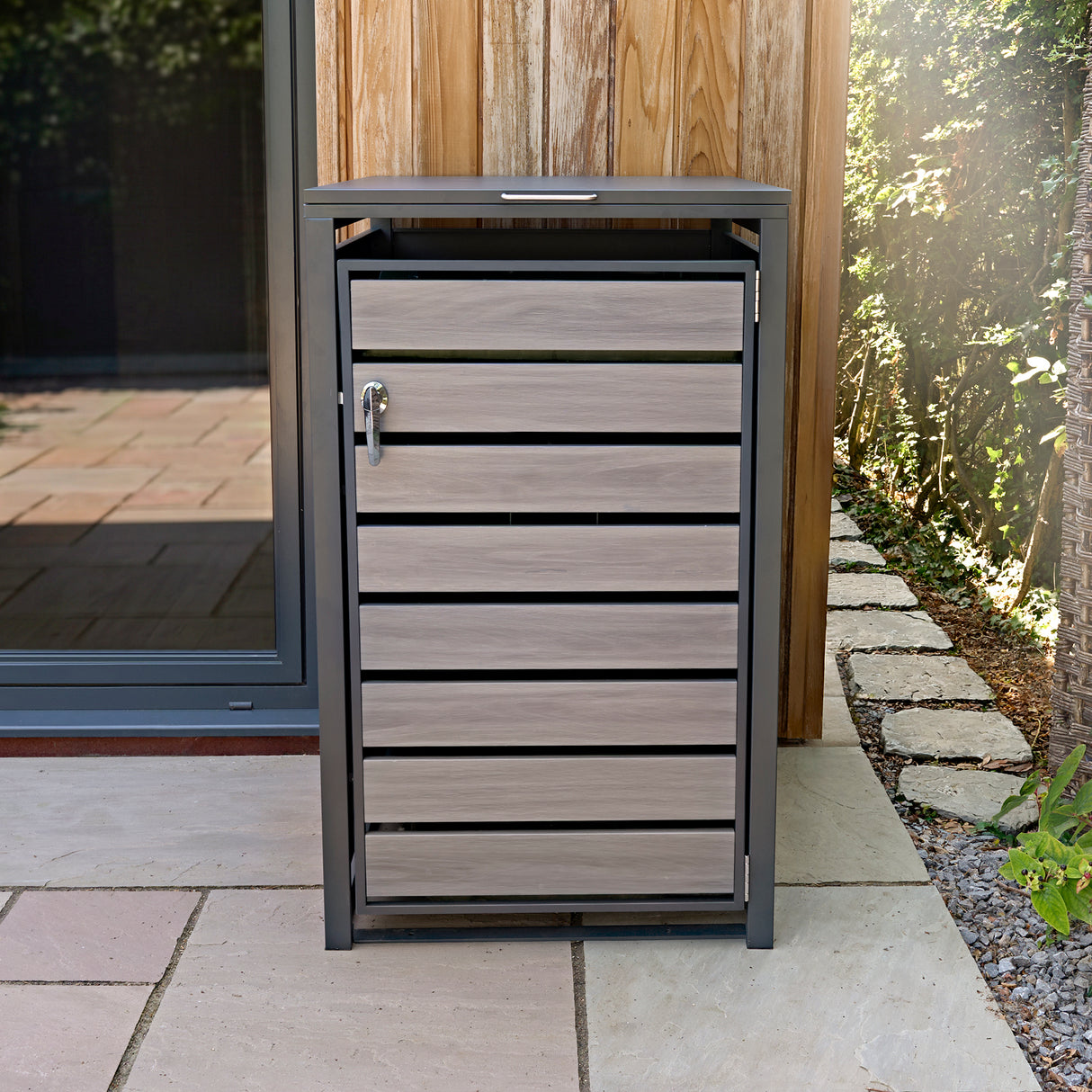 Single Wheelie Bin Metal Storage - Anthracite Grey Wood - view 4
