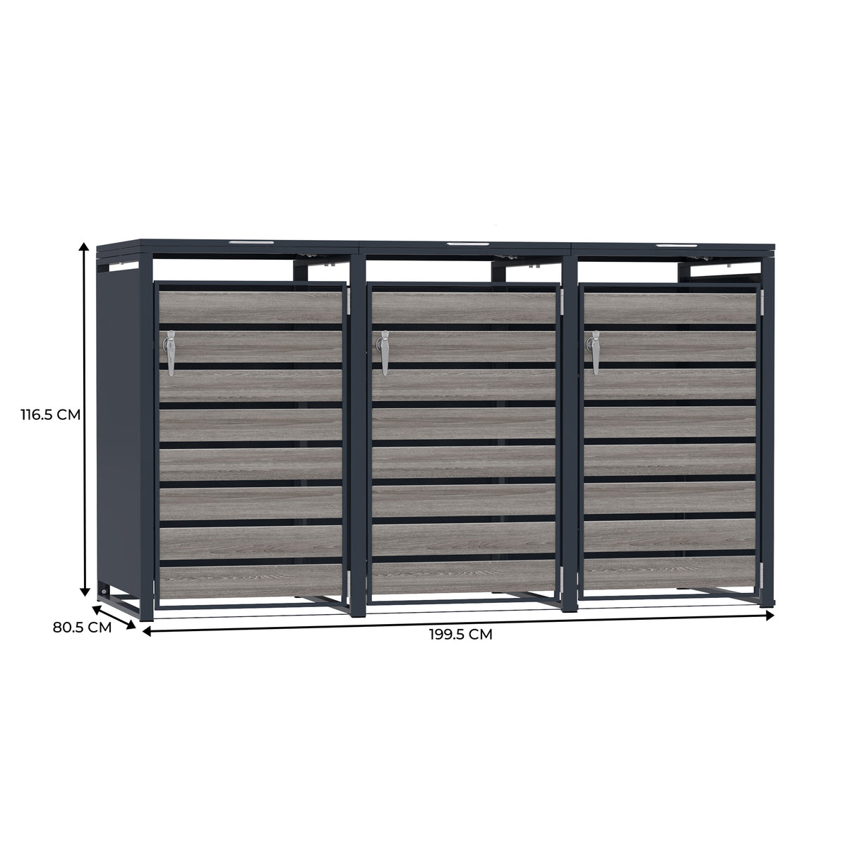 Triple Wheelie Bin Metal Storage - Anthracite Grey Wood