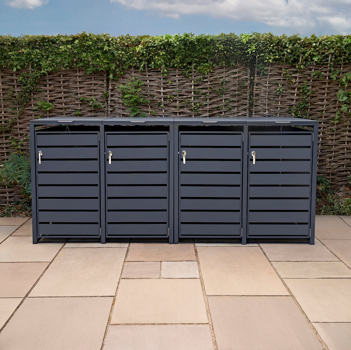 Quadruple Wheelie Bin Metal Storage - Anthracite Grey - view 4