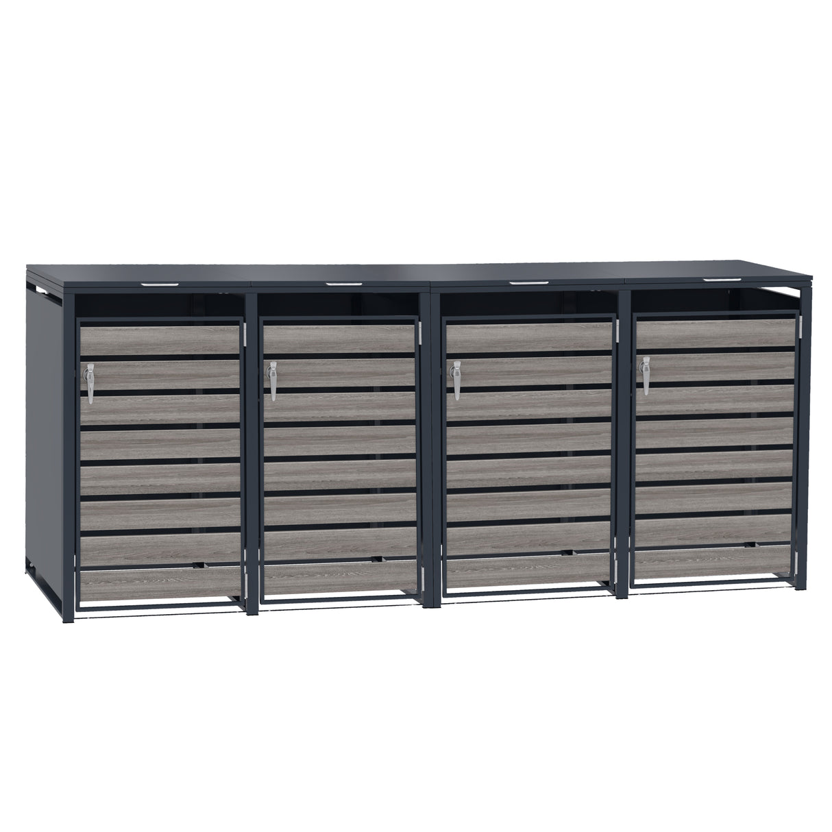 Quadruple Wheelie Bin Metal Storage - Anthracite Grey Wood