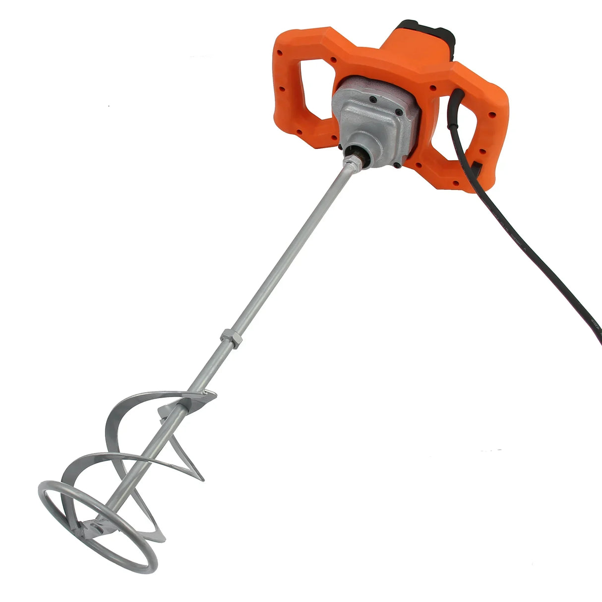 T-Mech Paddle Mixer features a durable metal mixing paddle, orange ergonomic handle, and a powerful motor for efficient mixing