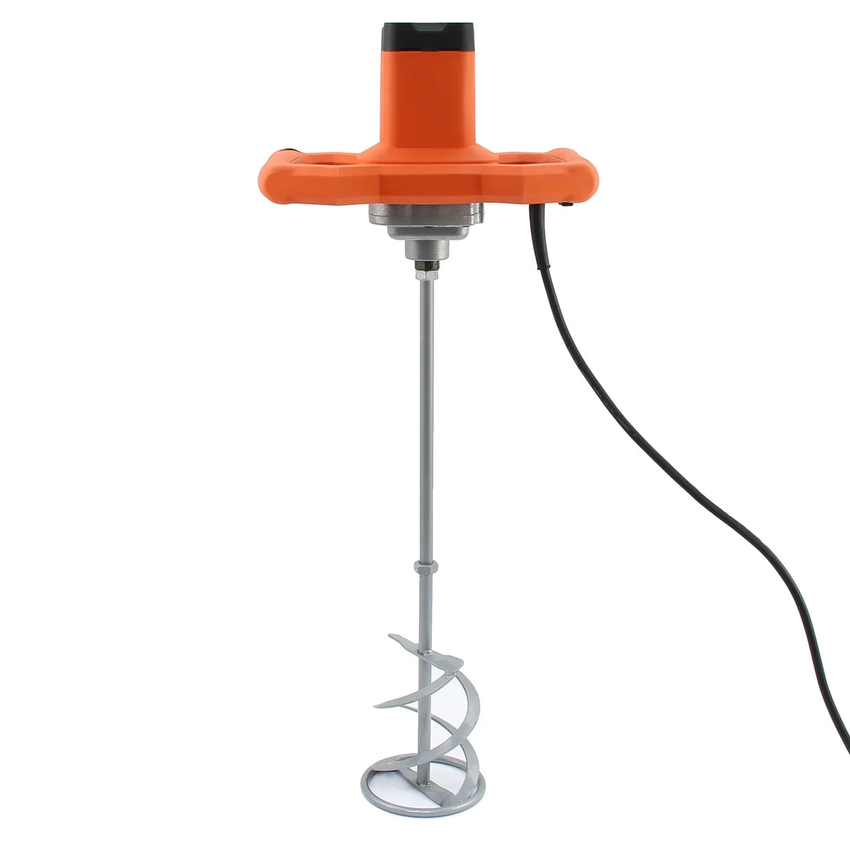 T-Mech Paddle Mixer features a sturdy orange handle, metal mixing shaft, and spiral paddle for efficient blending and mixing tasks