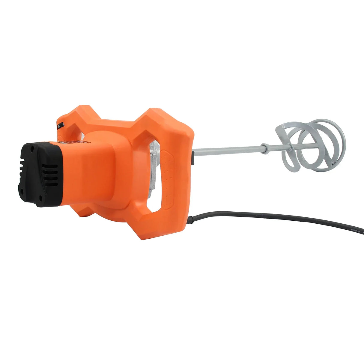 T-Mech Paddle Mixer with an orange body, metal mixing paddle, and ergonomic handle, ideal for mixing concrete and other materials