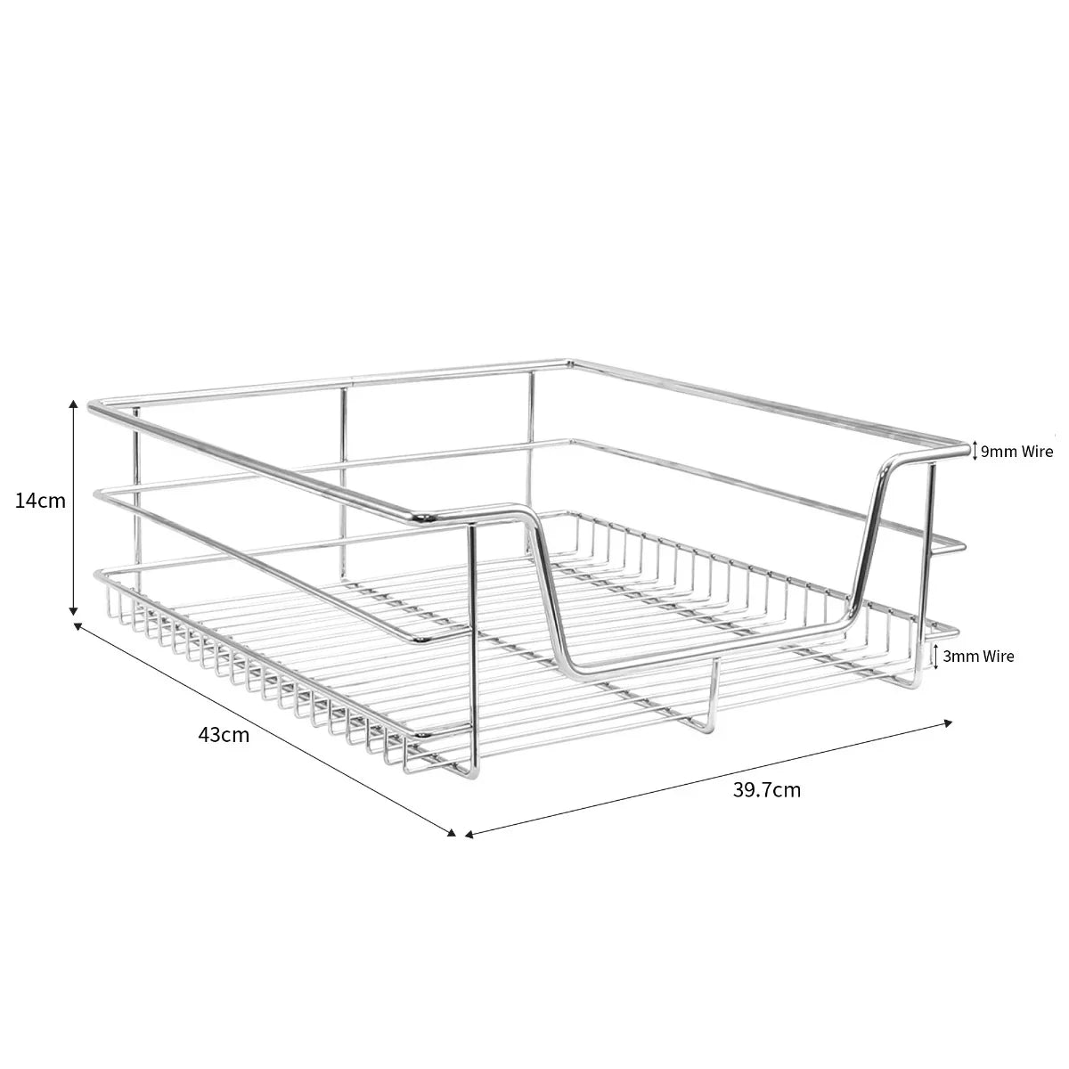 Four KuKoo kitchen pull-out storage baskets in sleek chrome, measuring 500mm wide, ideal for organizing cabinets with a modern design
