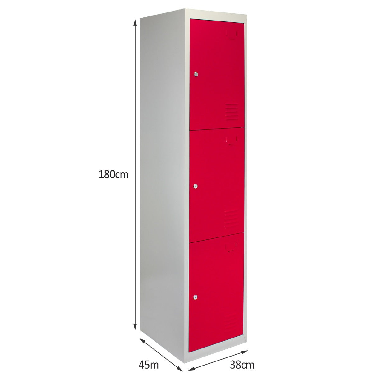 3 x Metal Storage Lockers - Three Doors, Red - Flatpack