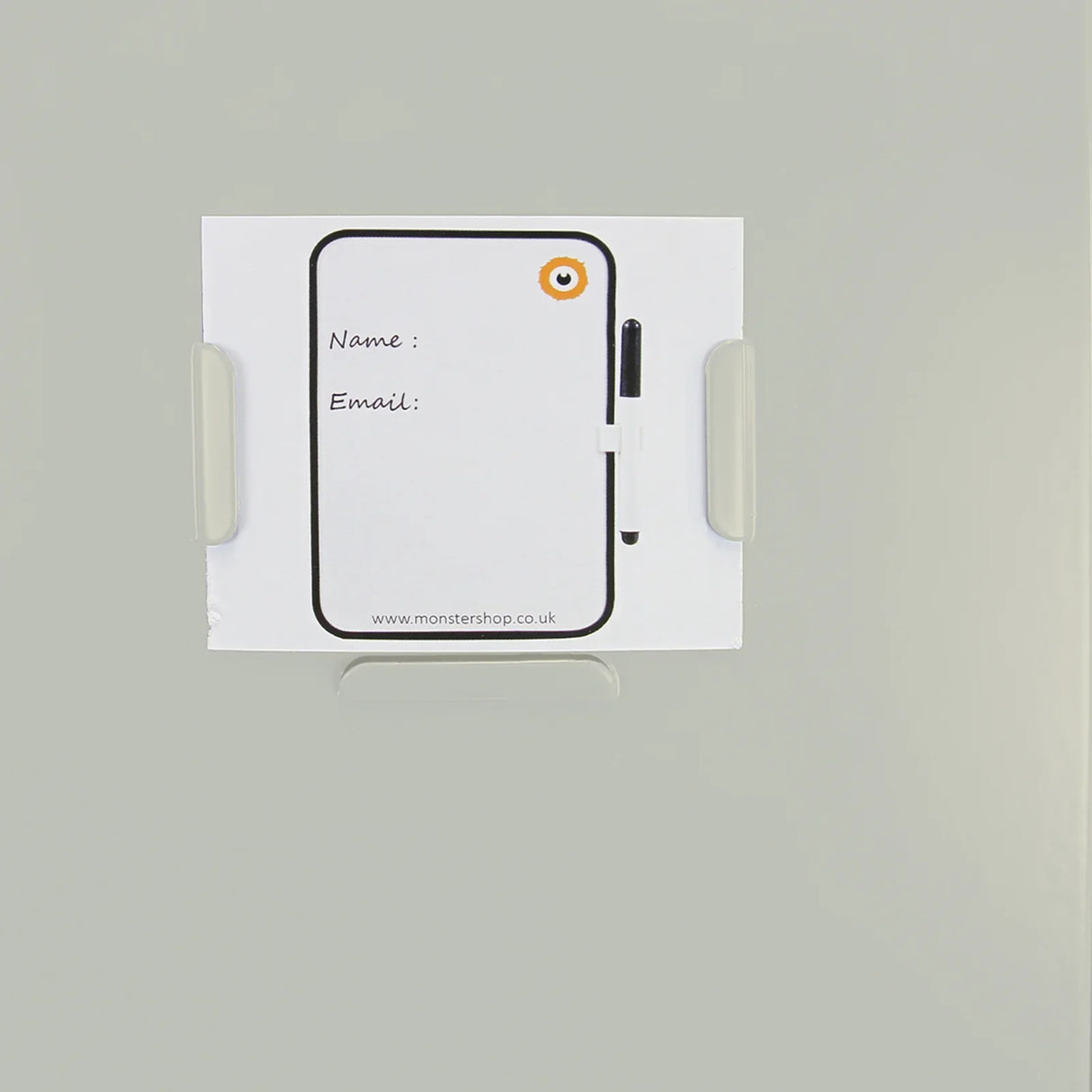 Grey metal storage locker with three doors, featuring a name and email label holder on the front for easy identification