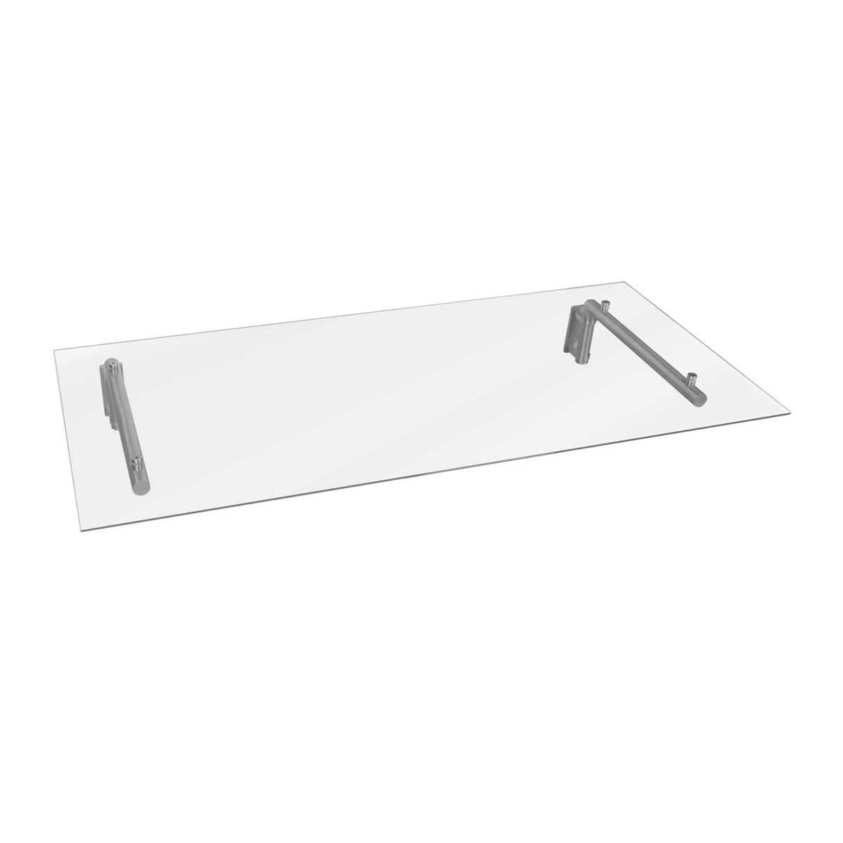 Clear glass door canopy with sleek silver brackets, measuring 120cm wide by 80cm deep, ideal for modern entryways