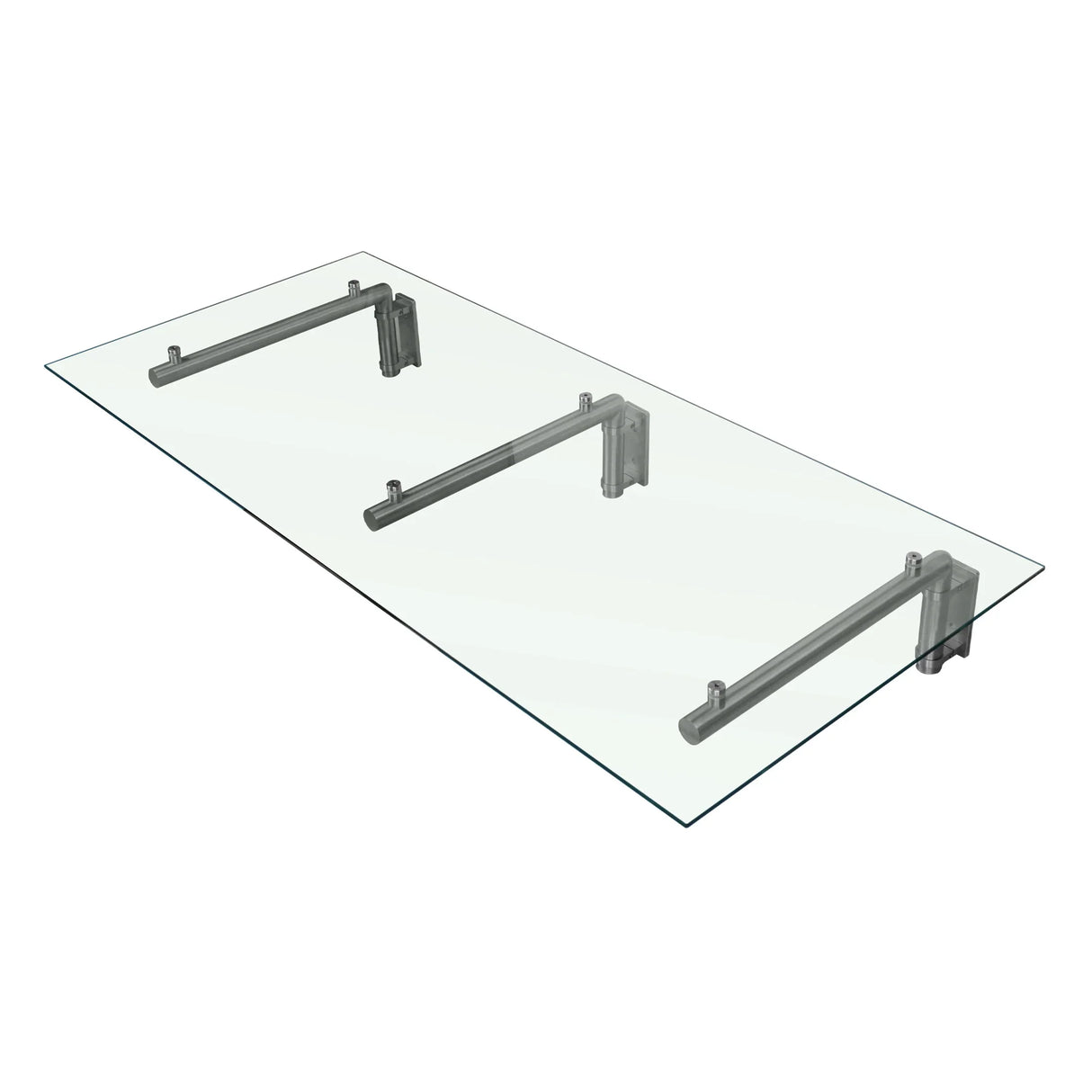 Clear glass door canopy with sleek stainless steel brackets, measuring 180cm wide by 80cm deep, ideal for modern entryways