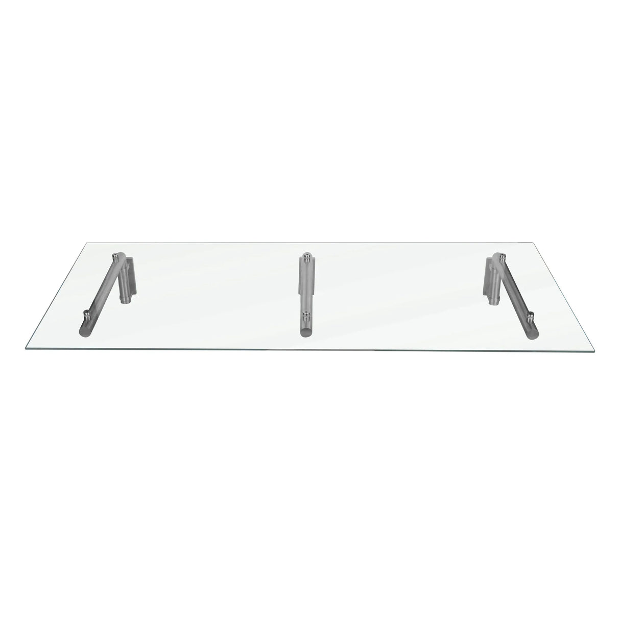 Clear glass door canopy with sleek silver brackets, measuring 180cm wide by 80cm deep, showcasing a modern and elegant design