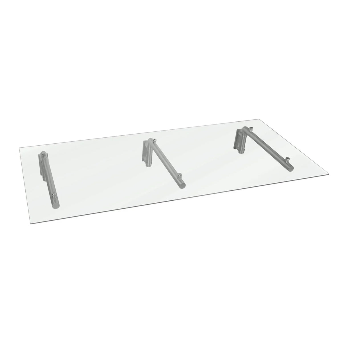Clear glass door canopy with sleek silver brackets, measuring 180cm wide by 80cm deep, ideal for enhancing entryways