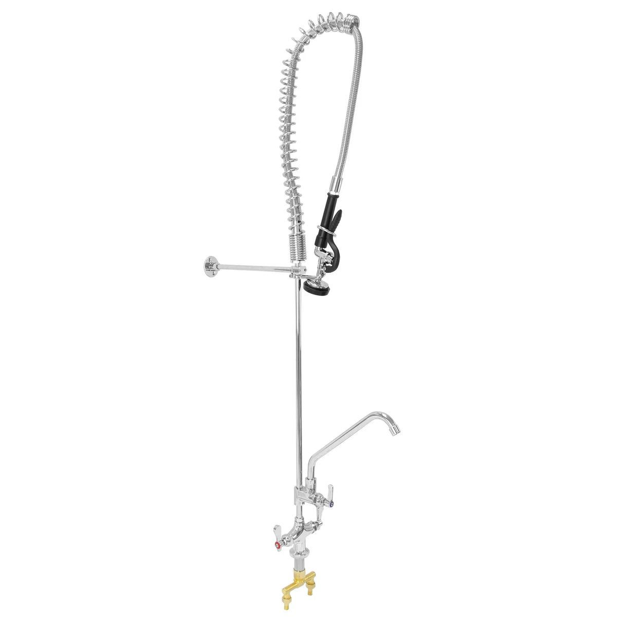 Stainless steel commercial sink with left-hand drainer and pre-rinse tap featuring a flexible hose and sturdy construction