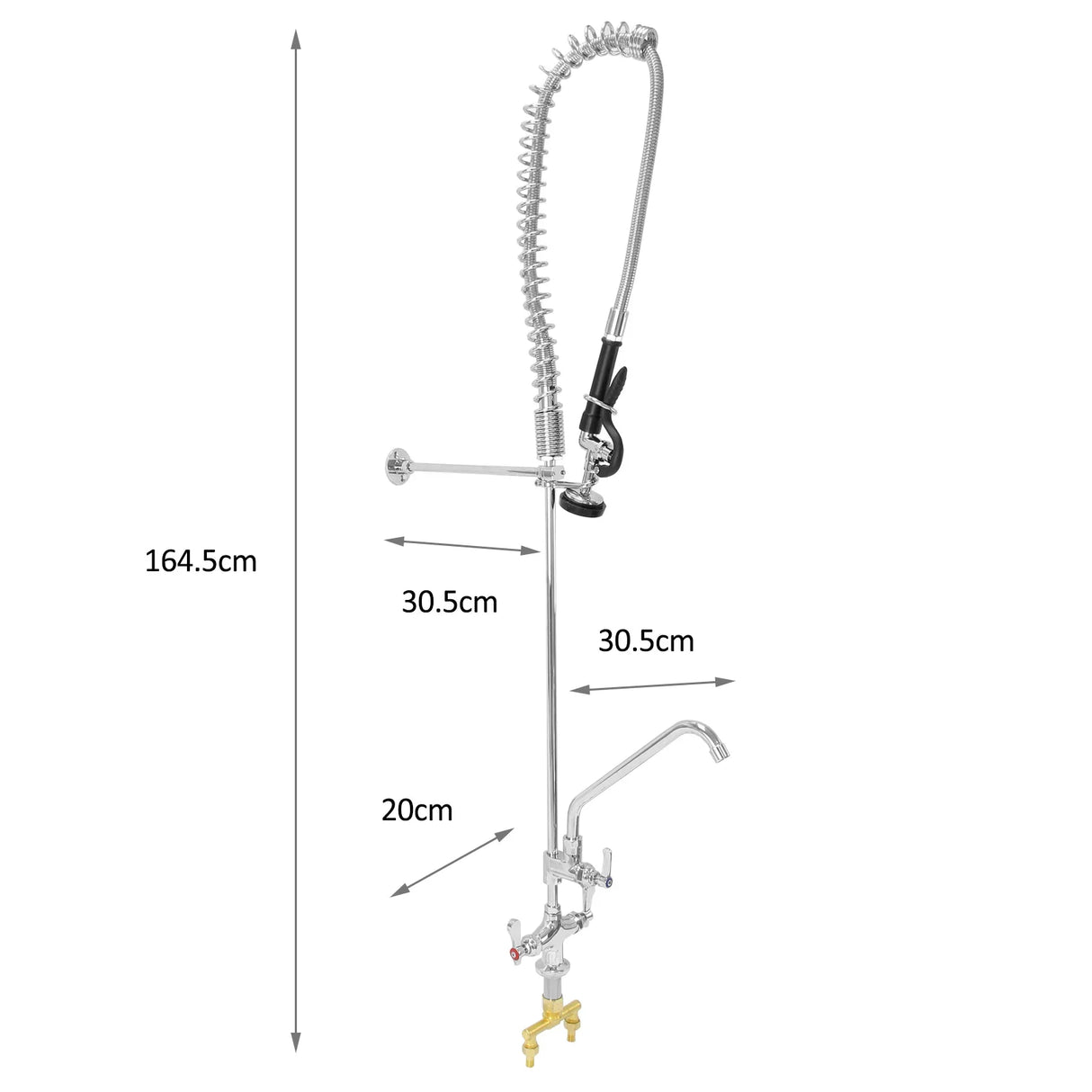KuKoo Commercial Sink with Left Hand Drainer and Pre-Rinse Tap, stainless steel, flexible hose, and adjustable height for efficient washing