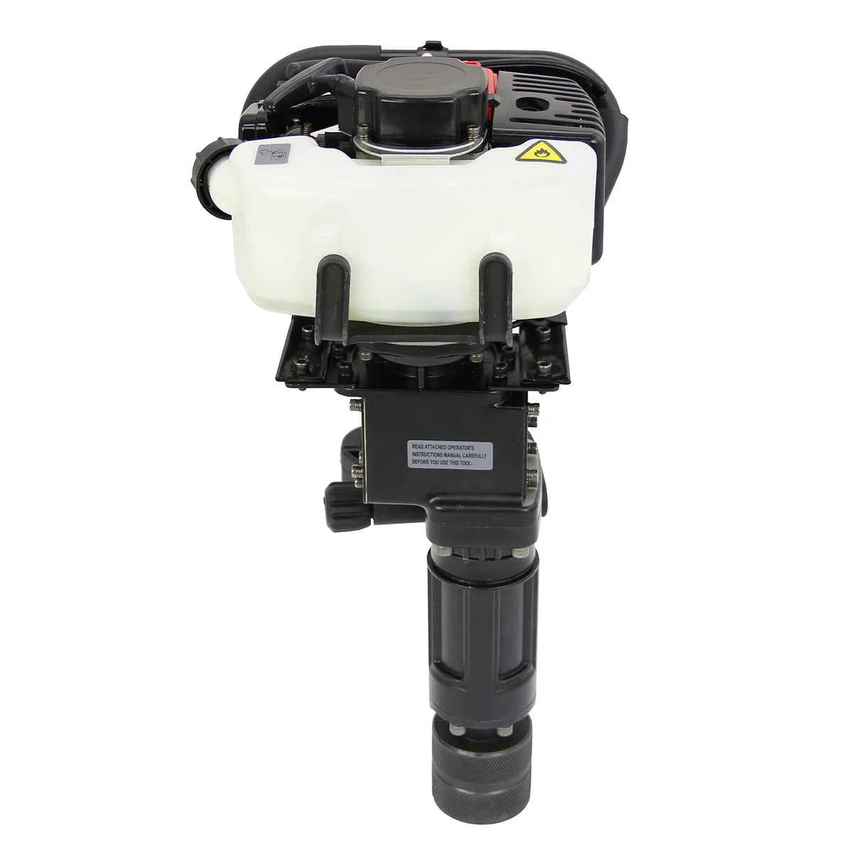 T-Mech 2-Stroke Petrol Post Driver with a black and white design, featuring a robust handle and fuel tank for easy operation