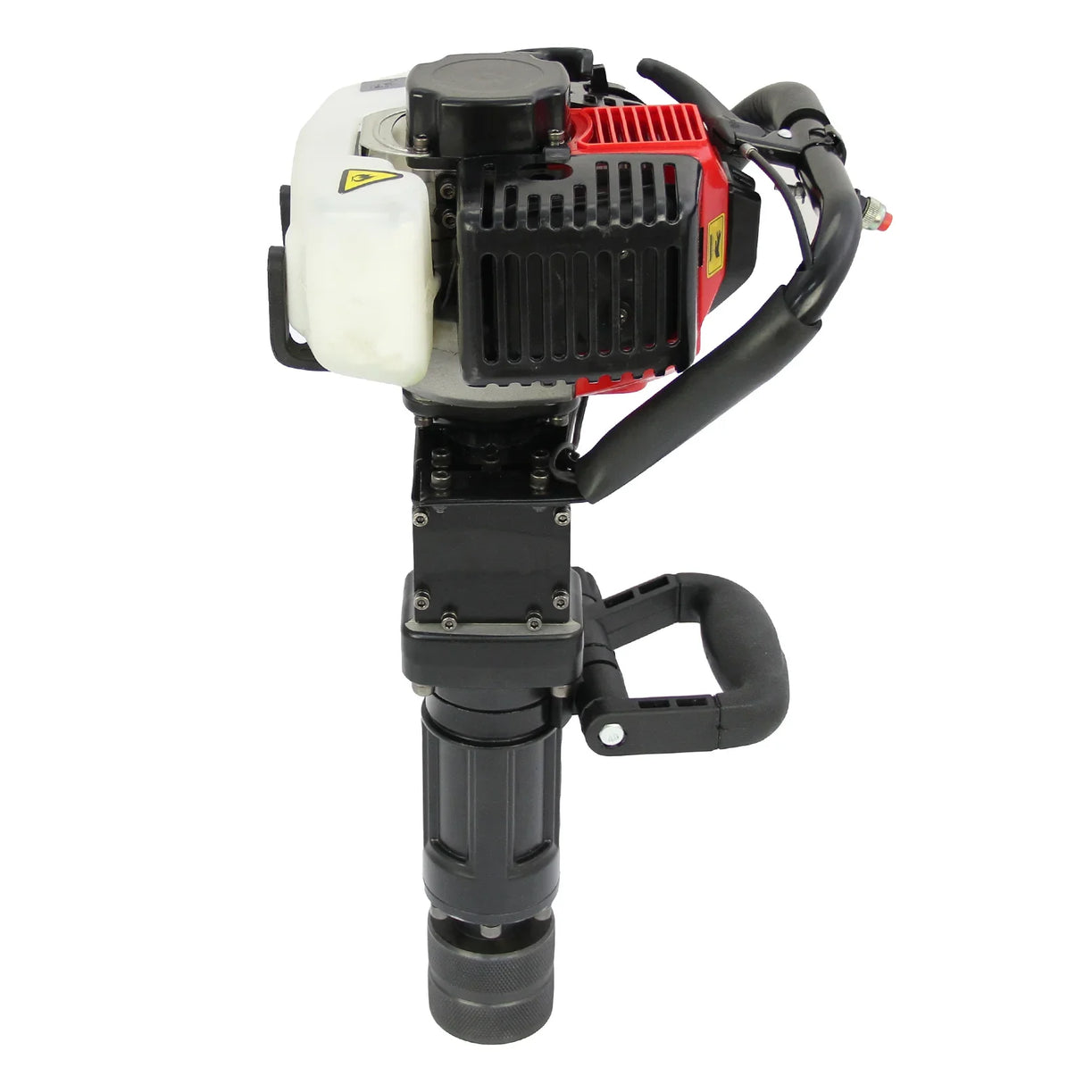 T-Mech 2-Stroke Petrol Post Driver with a red and black engine, sturdy grip handle, and robust cylindrical post driving head