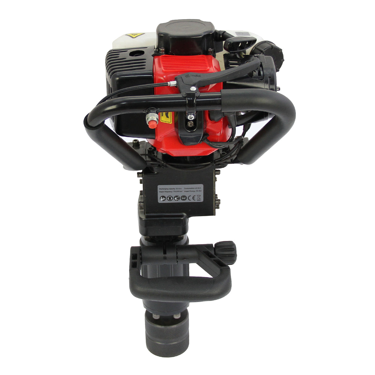 T-Mech 2-Stroke Petrol Post Driver with a red and black engine, sturdy handle, and a robust metal post attachment for easy installation