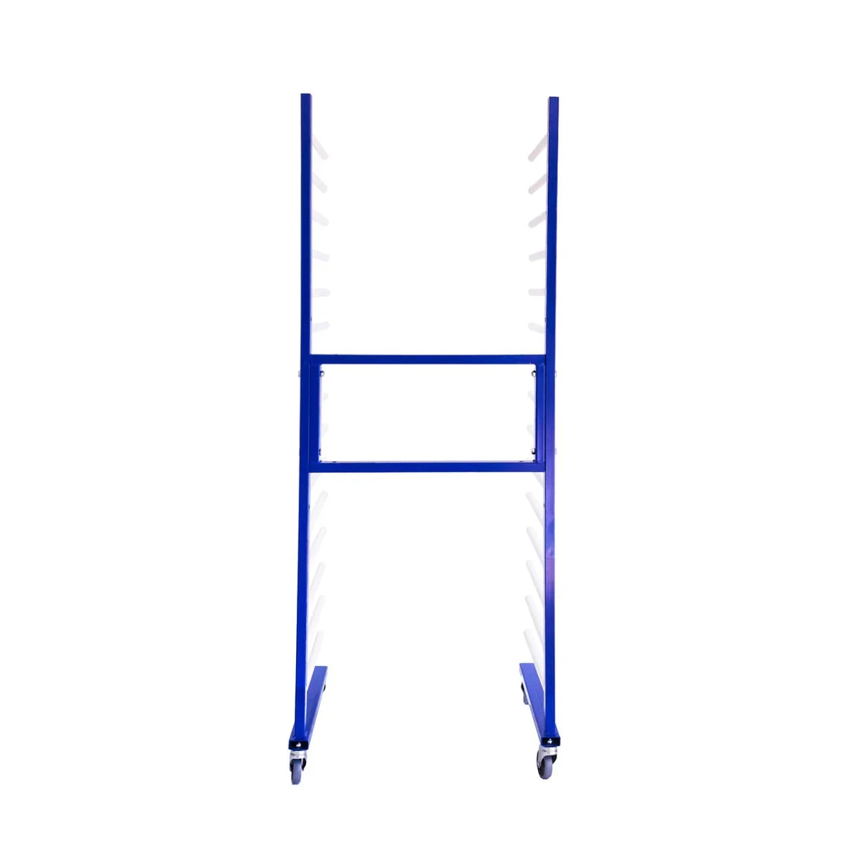 Blue Monster Racking Spray Drying Rack Trolley with sturdy metal frame and wheels for easy mobility, designed for efficient drying and storage