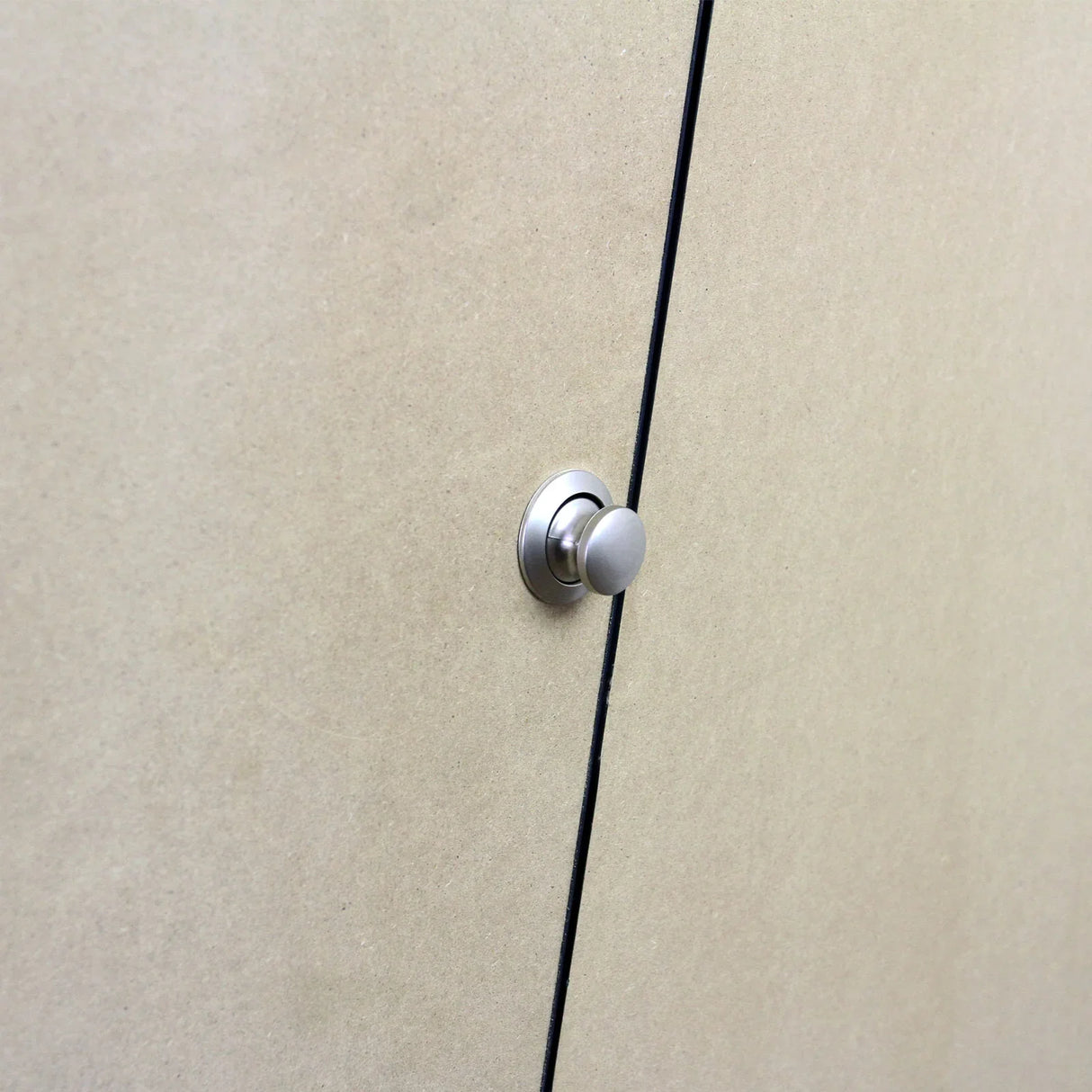 MDF Camper Van Kitchen Unit featuring a sleek, minimalist design with a brushed metal knob and smooth, light-colored surface