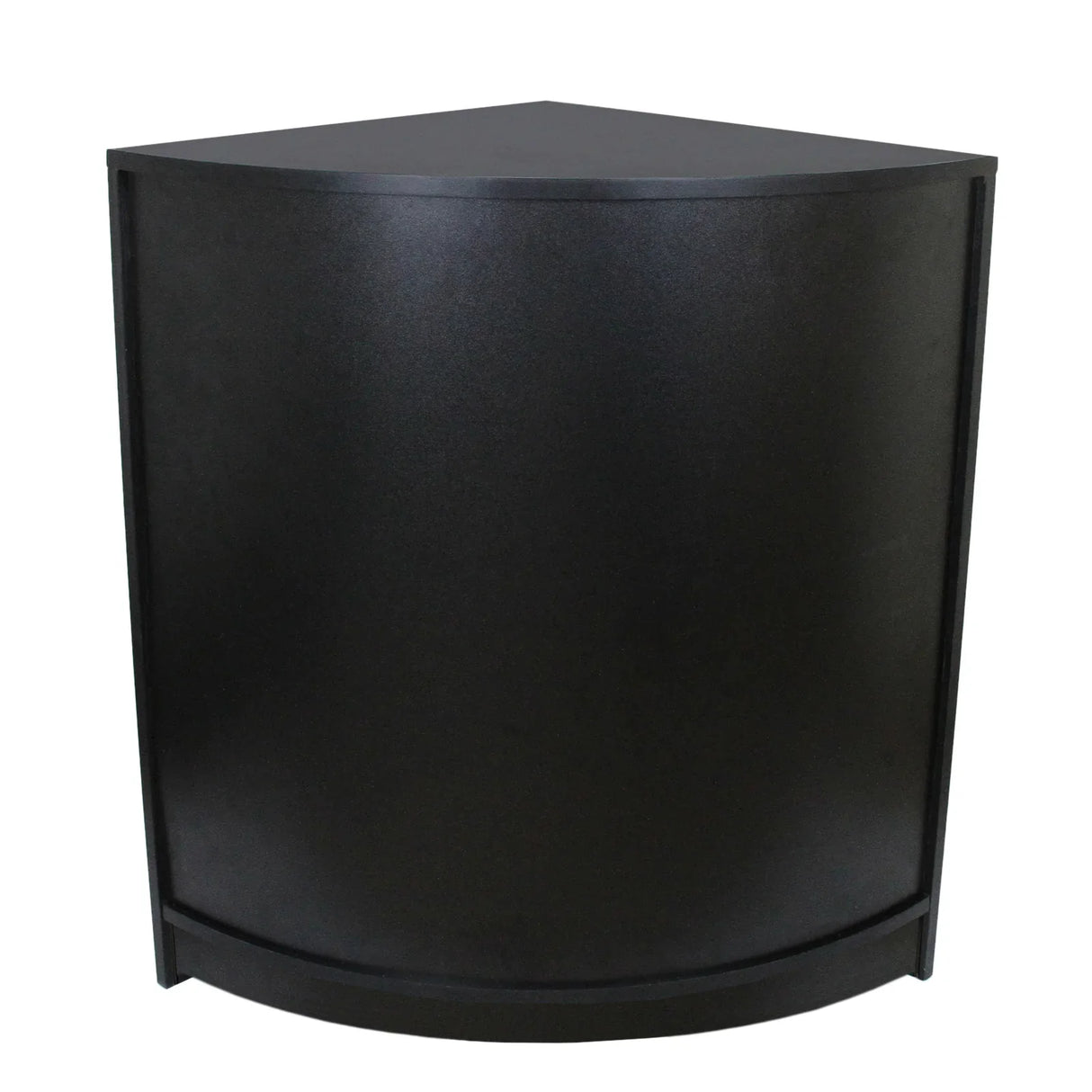 Corner counter in sleek black finish, featuring a smooth surface and rounded edges, perfect for retail shop displays and organization