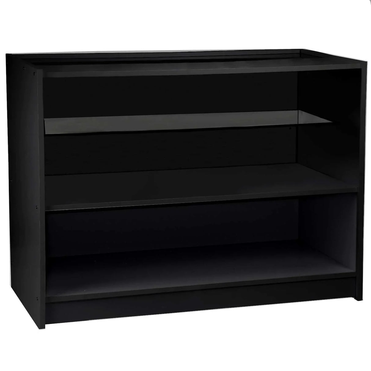 Gemini Counter C1200 in sleek black, featuring a modern design with two open shelves for versatile storage and display options