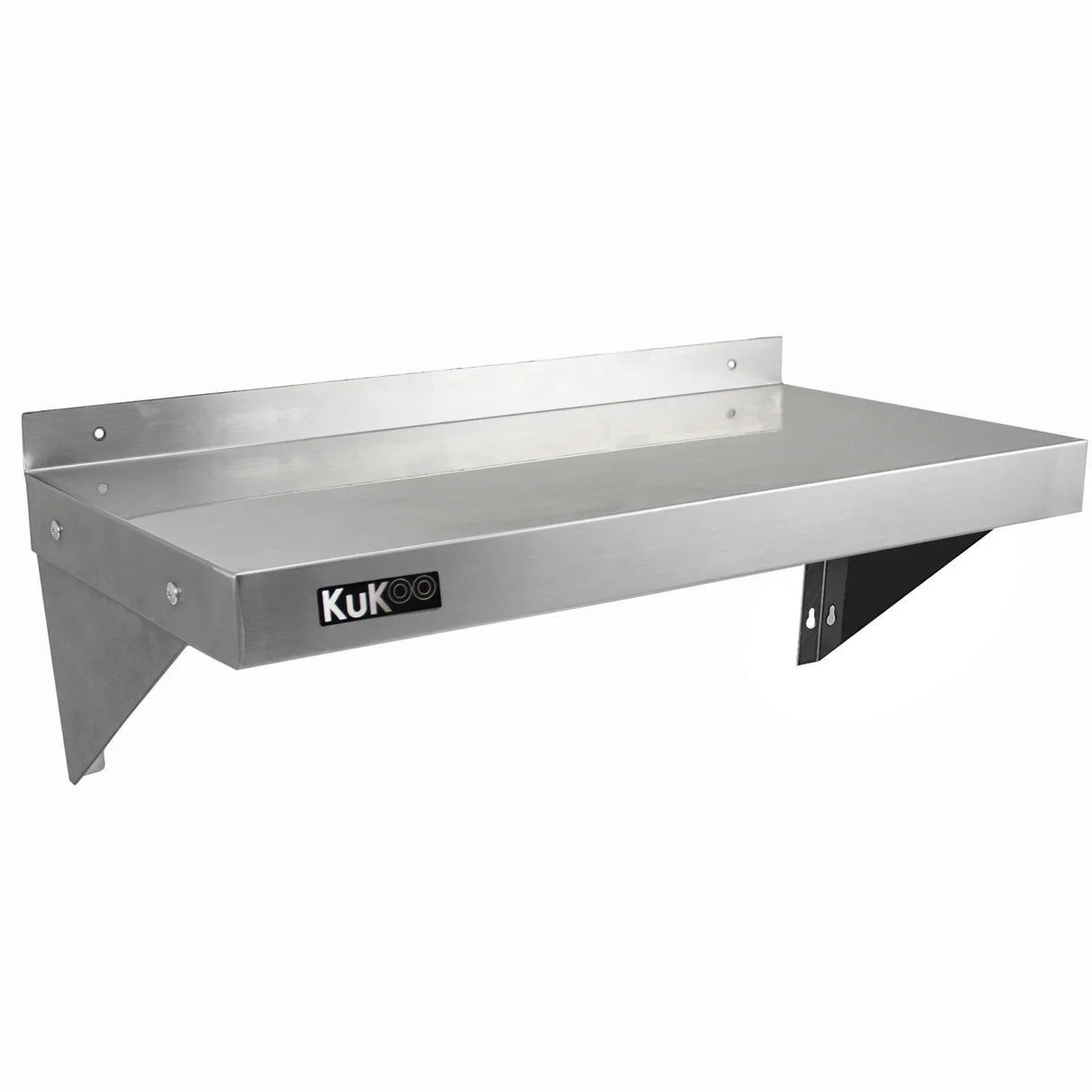 Stainless steel wall shelf by KuKoo, 900mm x 300mm, featuring a sleek, brushed finish and sturdy brackets for easy installation