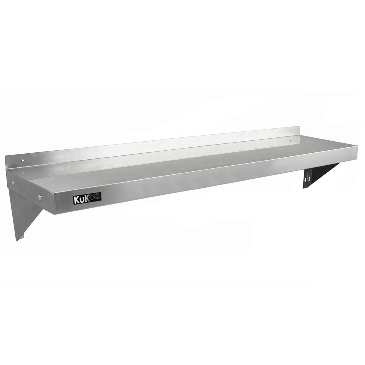 Stainless steel shelf measuring 1400mm x 300mm with a sleek, polished finish and sturdy wall-mounted brackets for durability