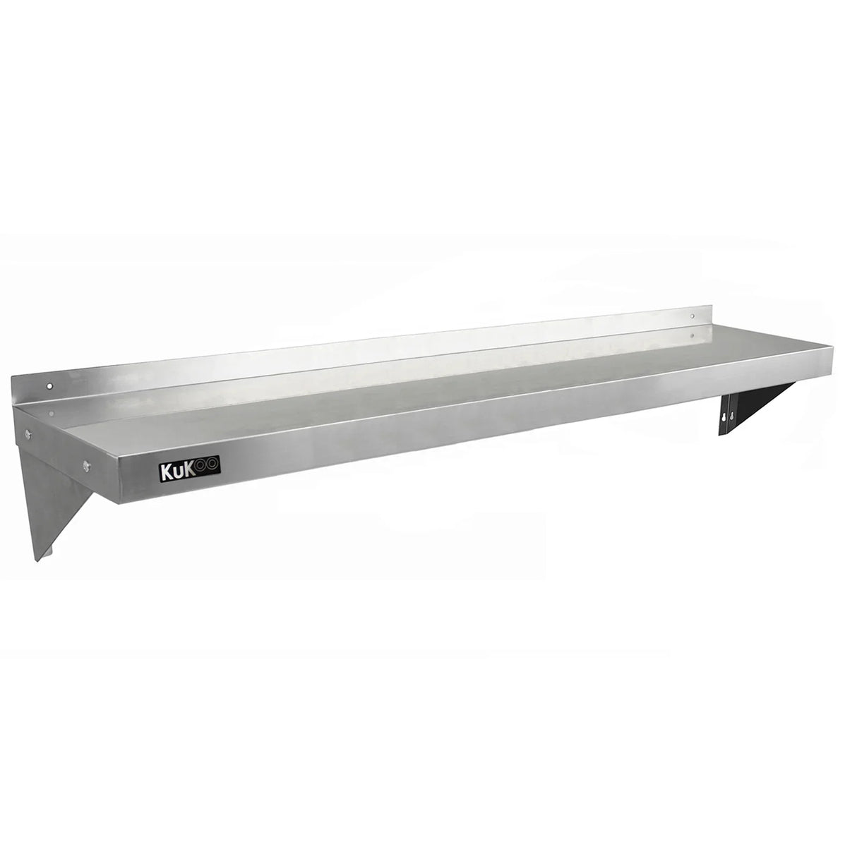 Stainless steel shelf measuring 1500mm x 300mm, featuring a sleek, polished surface and sturdy wall-mounted brackets for durability