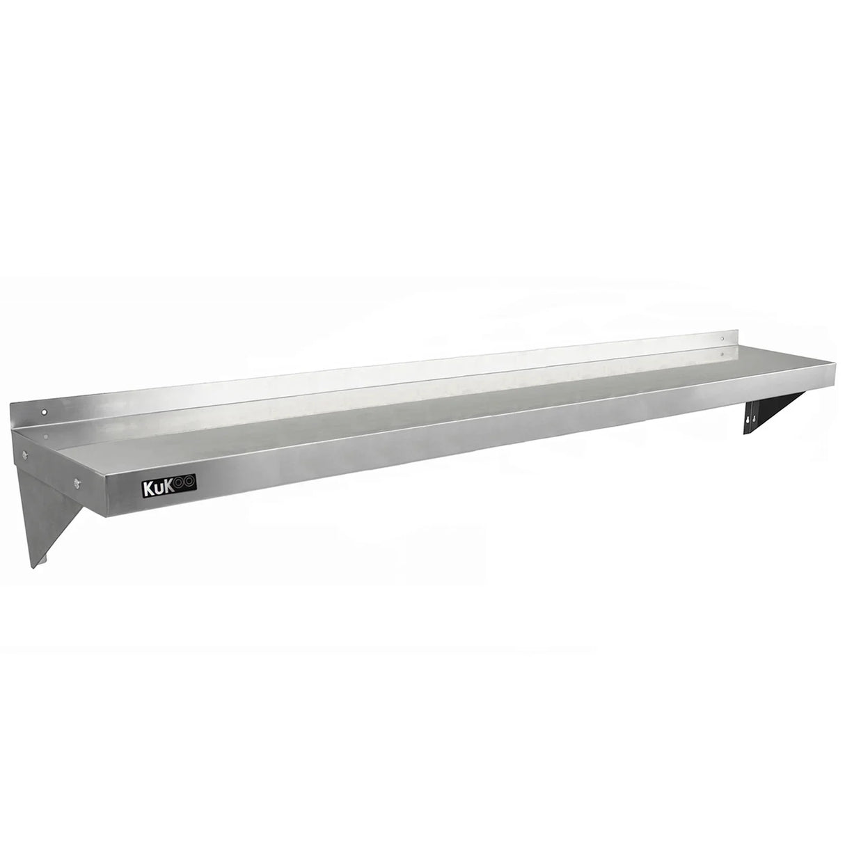 KuKoo stainless steel shelf, 1940mm x 300mm, featuring a sleek, polished surface and sturdy brackets for easy wall mounting