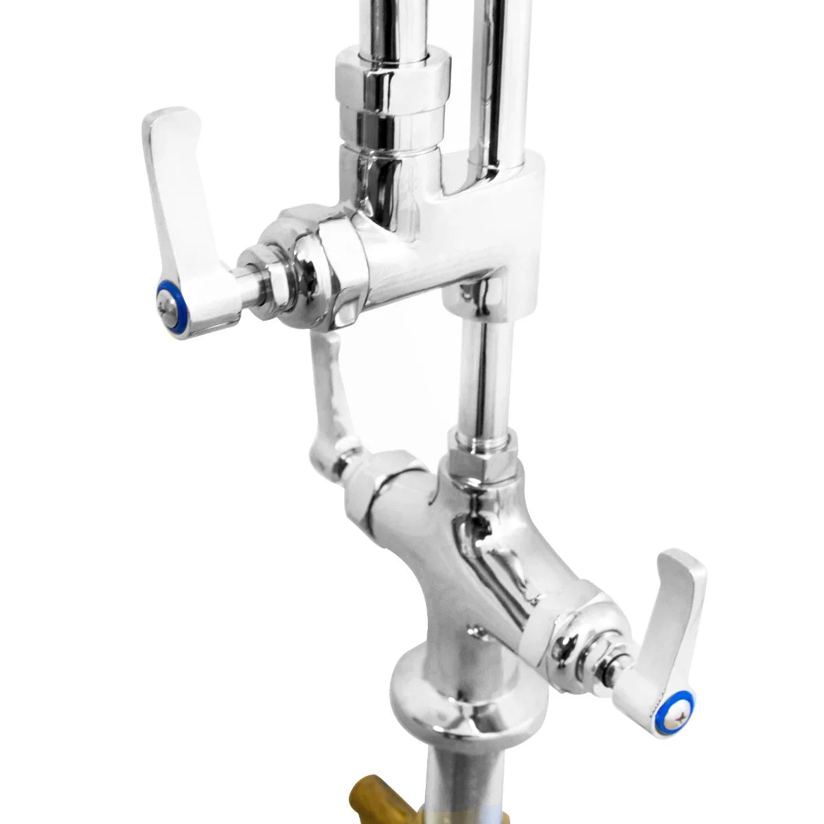 KuKoo Pre-Rinse Commercial Tap featuring a polished chrome finish, dual lever handles, and a sturdy, professional design for efficient cleaning
