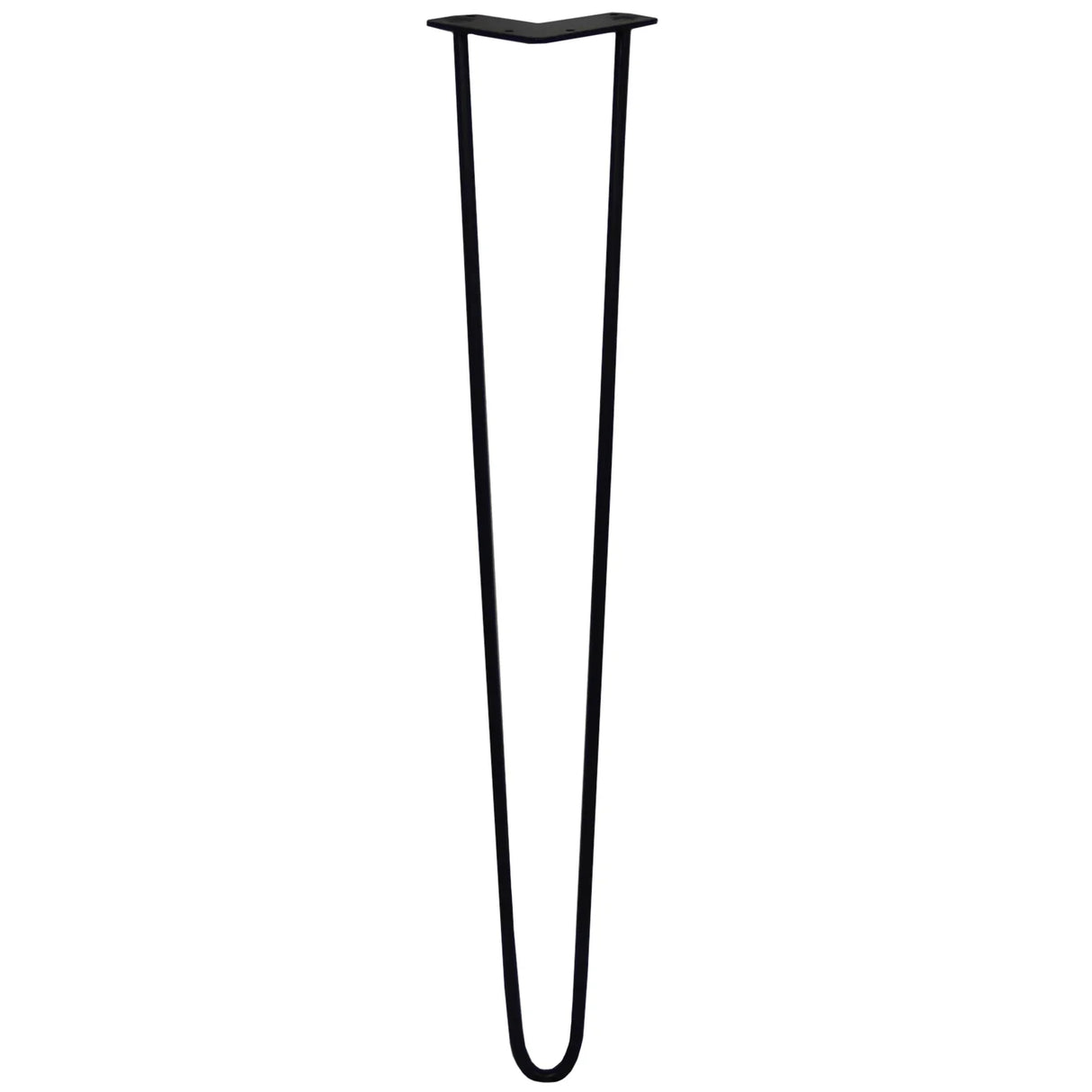 Black 28-inch hairpin leg with a sleek, minimalist design, featuring two prongs and a sturdy 10mm thickness for furniture support