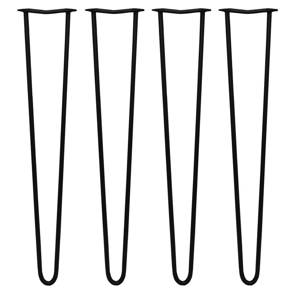 Black 28-inch hairpin legs with a sleek 2-prong design, made of durable metal, perfect for DIY furniture projects