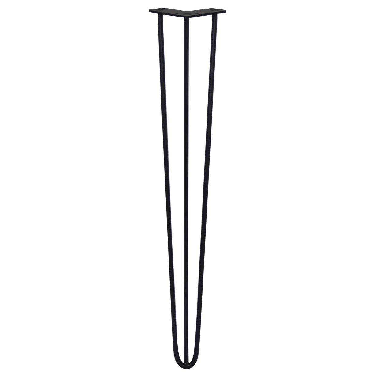 Black 28-inch hairpin leg with a sleek, minimalist design, featuring three prongs and a sturdy 10mm metal construction