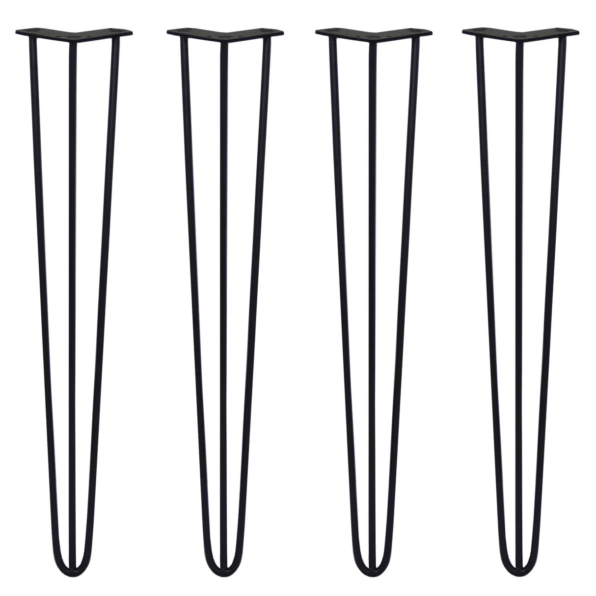 Black 28-inch hairpin legs with a sleek 3-prong design, made from durable 10mm metal, perfect for modern furniture projects