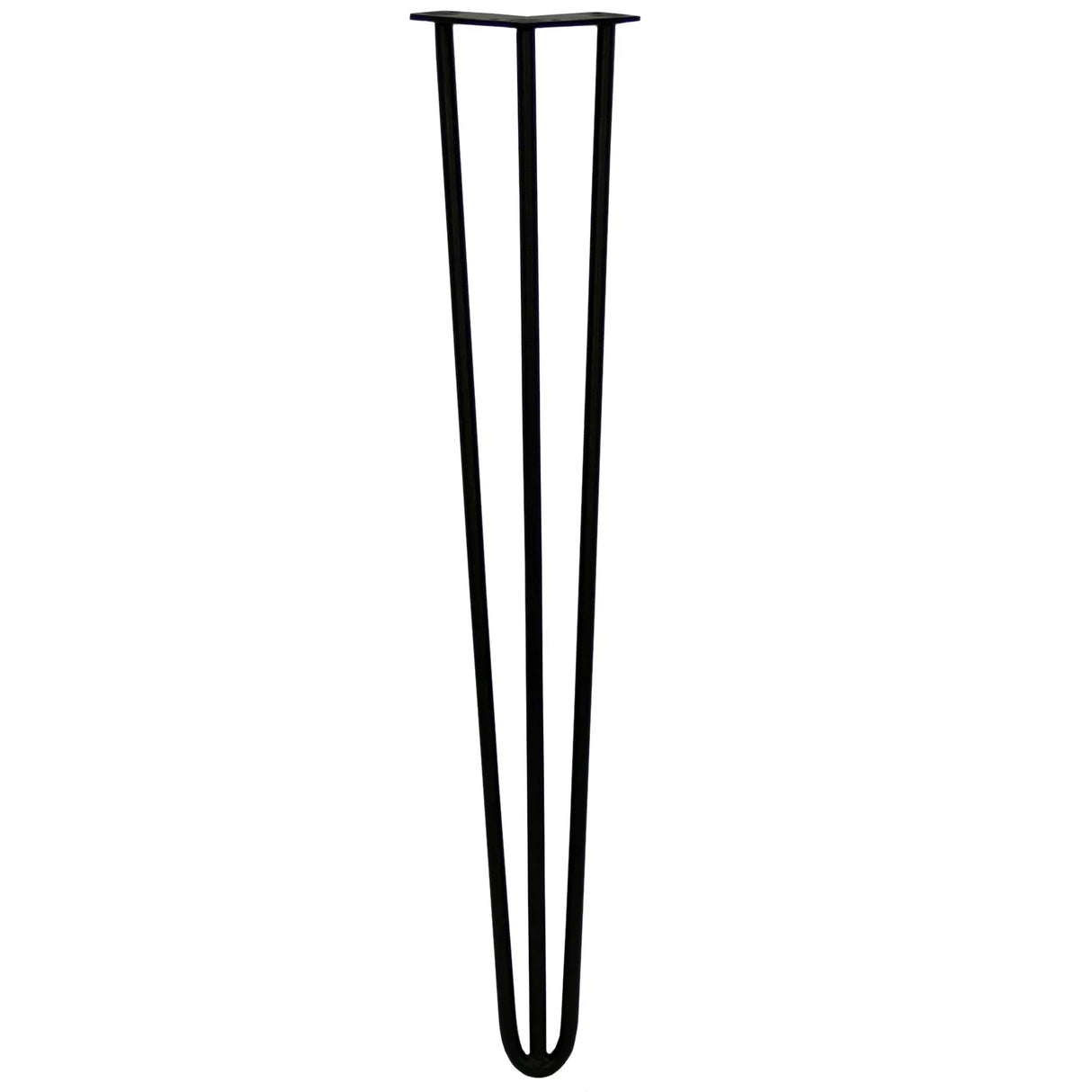 Black 28-inch hairpin legs with a sleek 3-prong design, made of durable metal for modern furniture projects and home decor