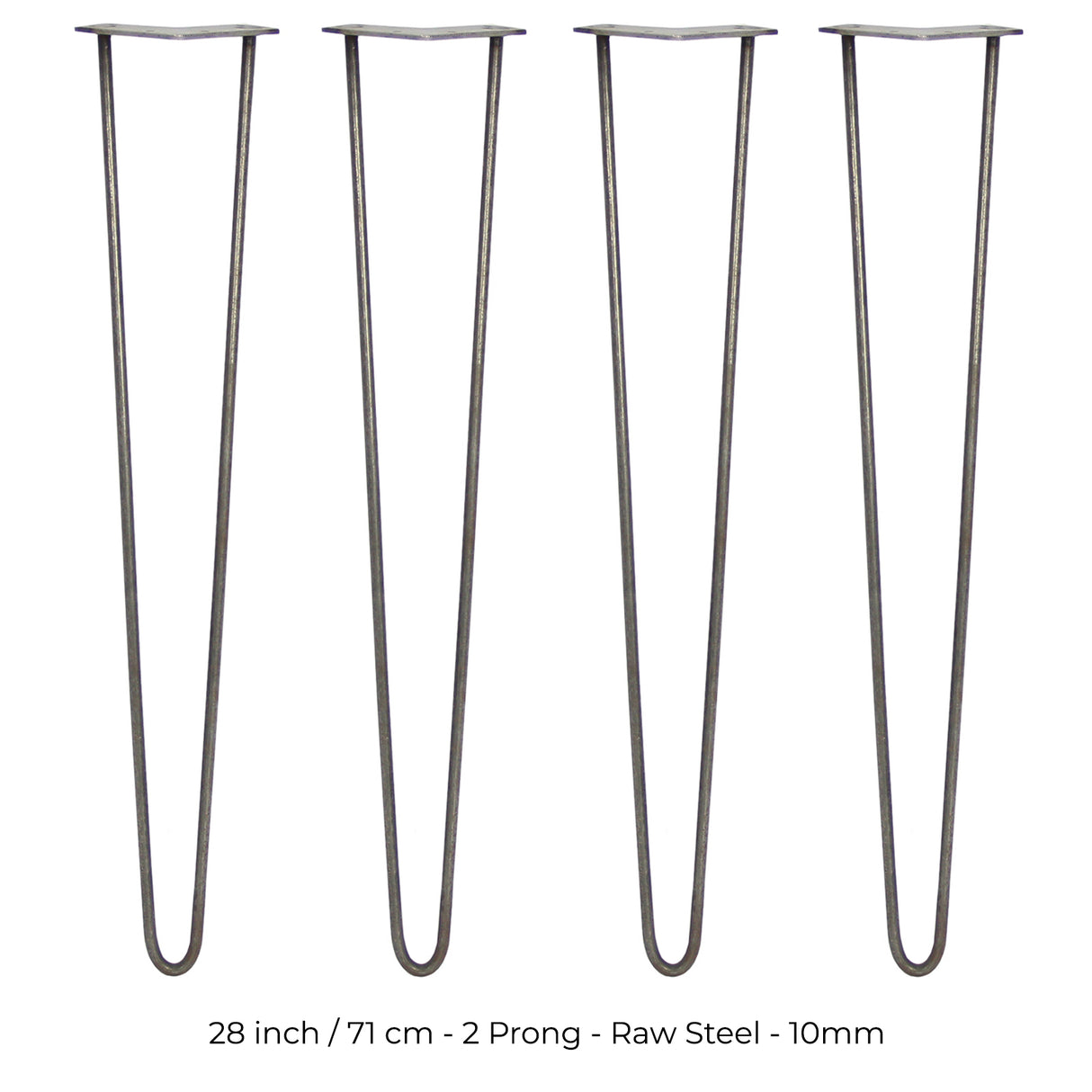 4 x 28" Hairpin Legs - 2 Prong - 10mm - Raw Steel