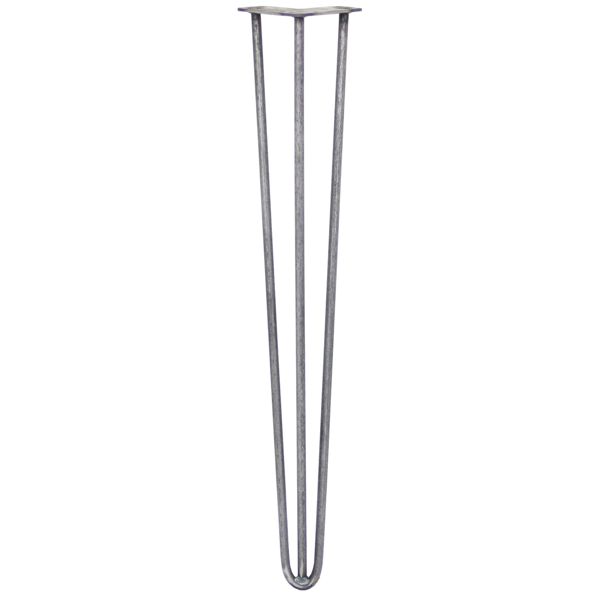 Raw steel hairpin leg with a sleek, minimalist design, featuring three prongs and a 28-inch height for furniture projects