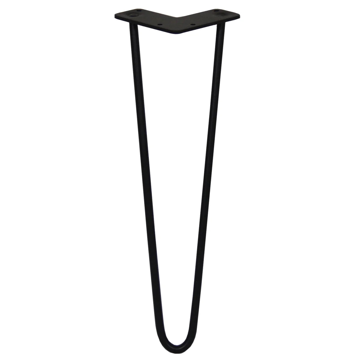 Black 16-inch hairpin leg with a sleek, minimalist design, featuring a sturdy 10mm metal construction and two prongs for stability
